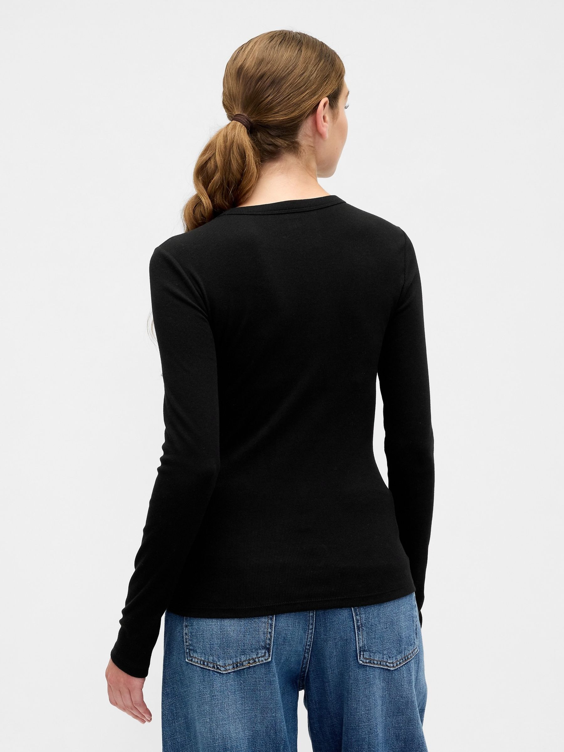 Black Long Sleeve Rib T-Shirt - Image 2 of 5 Black Long Sleeve Rib T-Shirt - Image 2 of 5