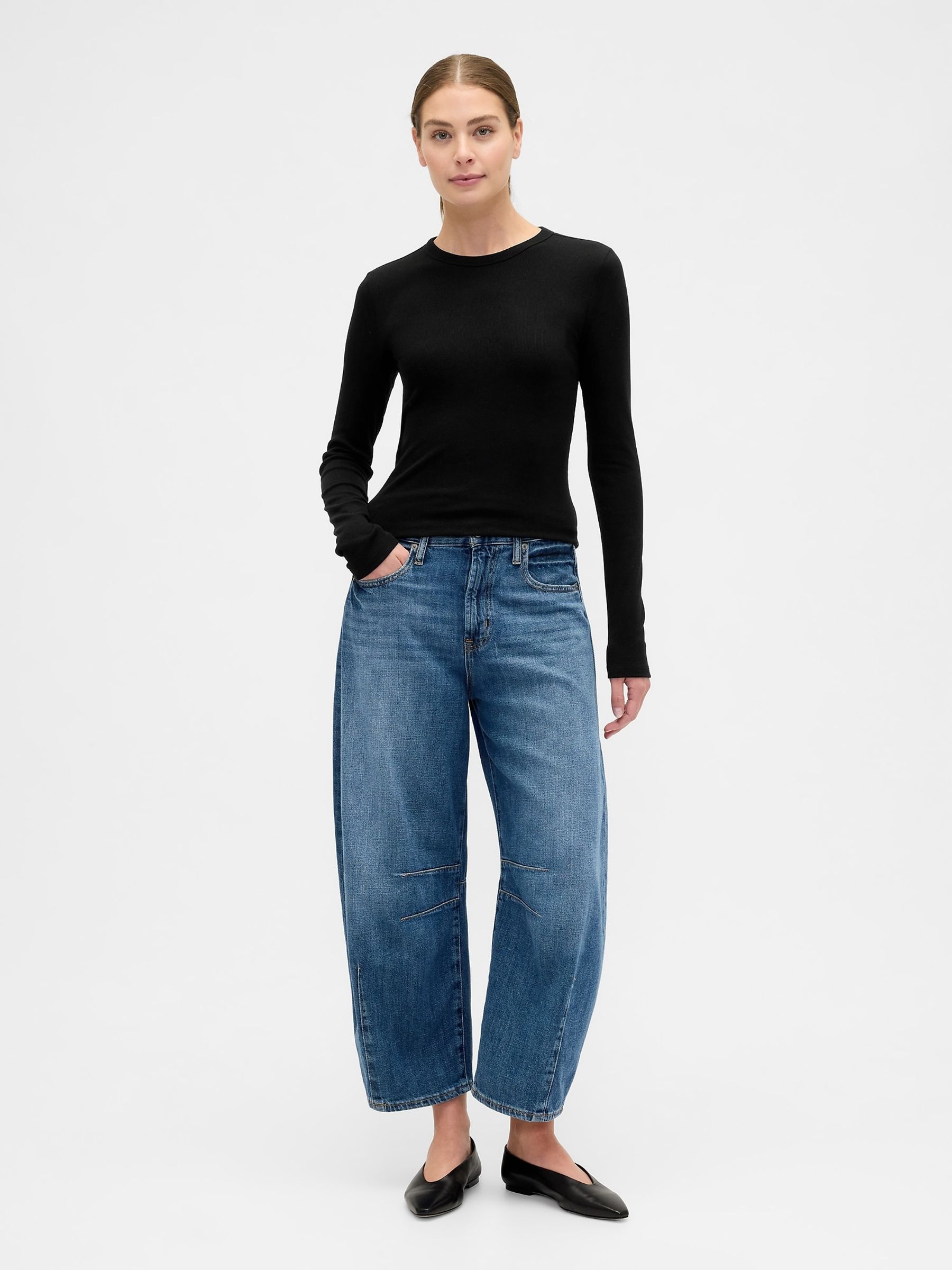 Black Long Sleeve Rib T-Shirt - Image 3 of 5