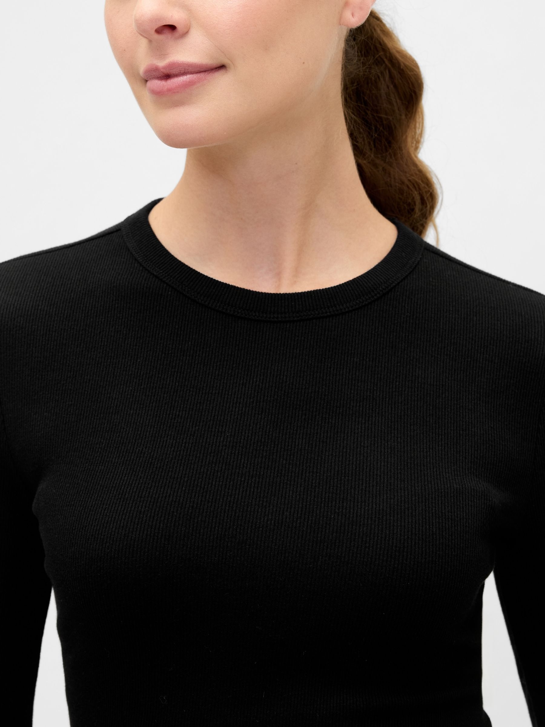 Black Long Sleeve Rib T-Shirt - Image 4 of 5