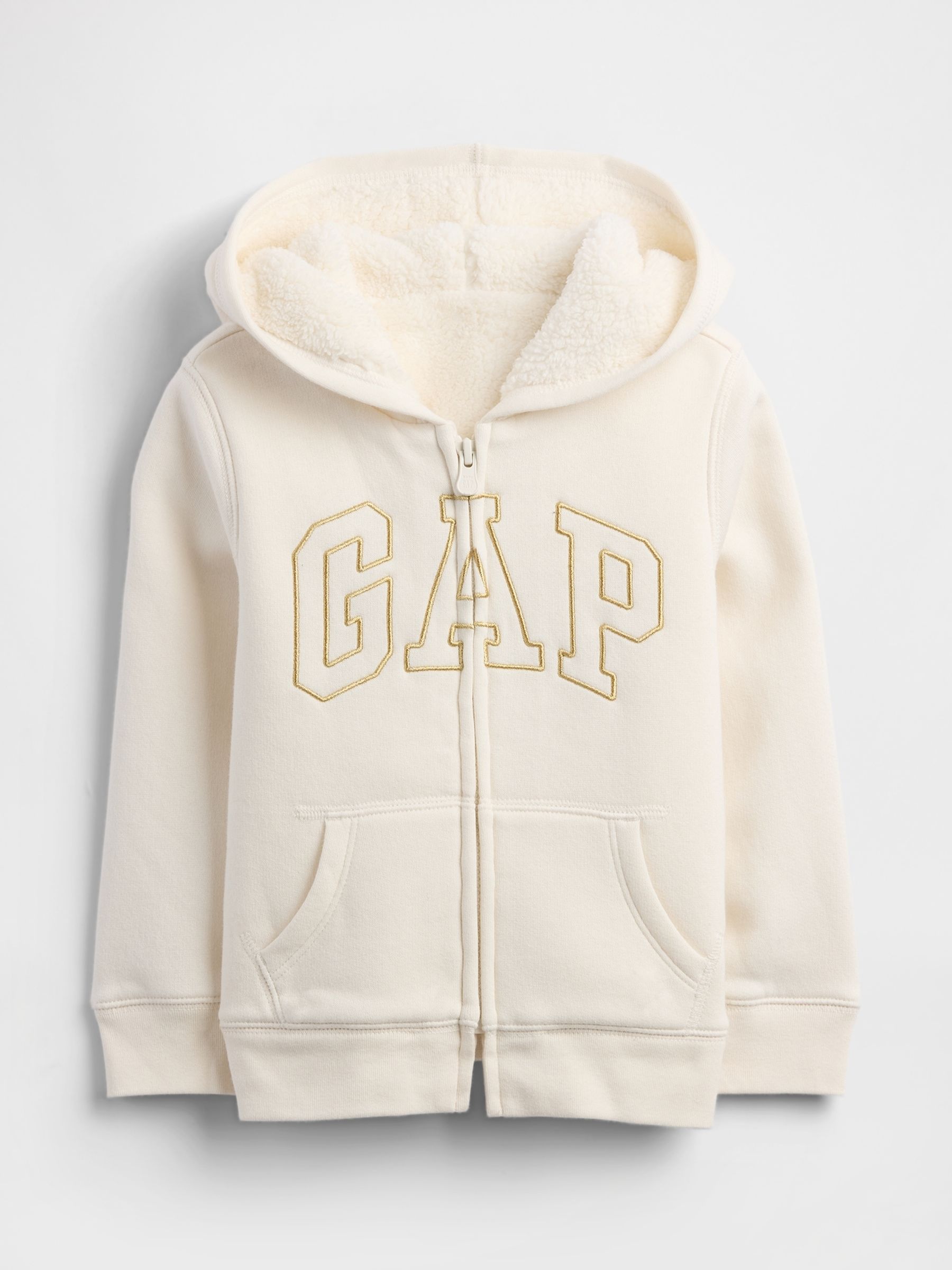 Cream Logo Sherpa Lined Hoodie (6mths-5yrs) - Image 1 of 3