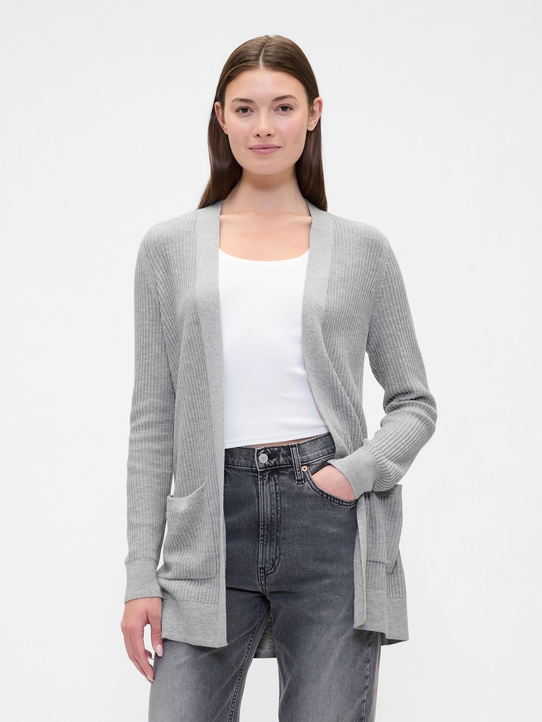 Grey Long Open Cardigan - Image 1 of 5