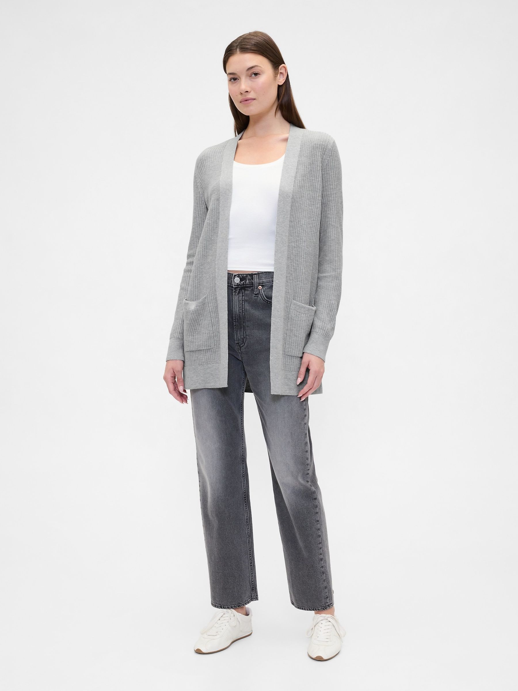 Grey Long Open Cardigan - Image 3 of 5