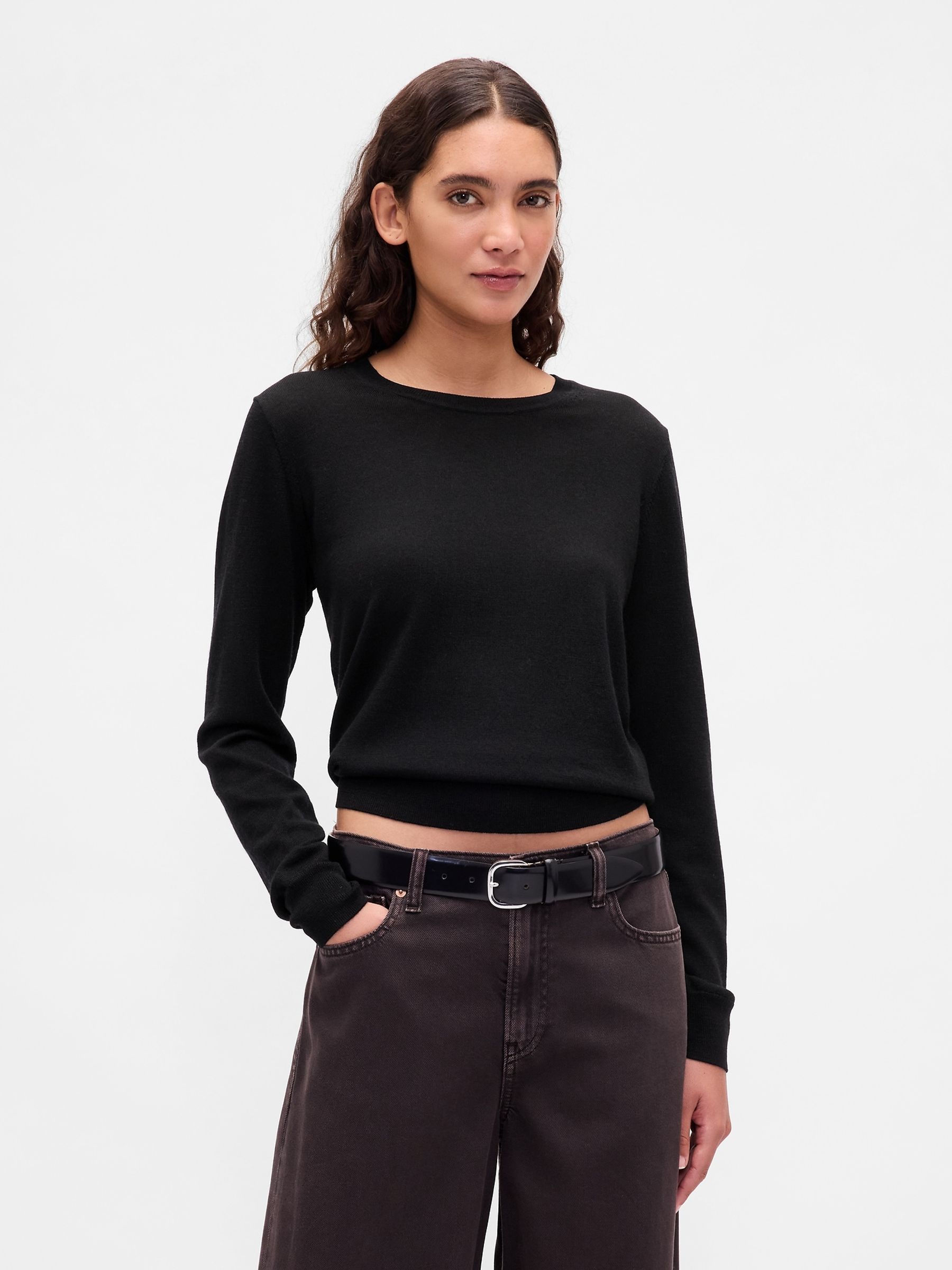 Black Merino Crew Neck Sweatshirt - Image 1 of 4