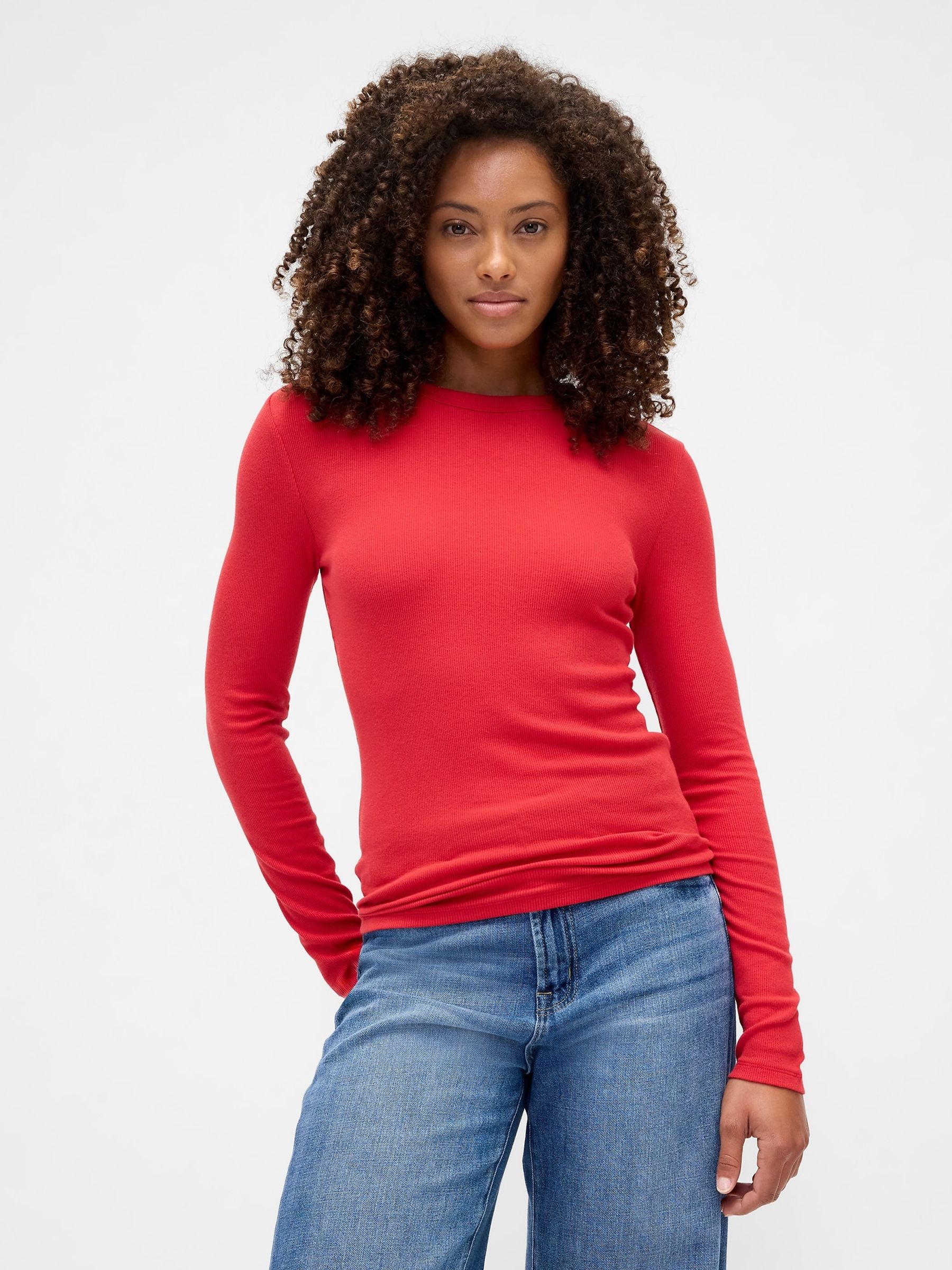 Red Long Sleeve Rib T-Shirt - Image 1 of 5 Red Long Sleeve Rib T-Shirt - Image 1 of 5