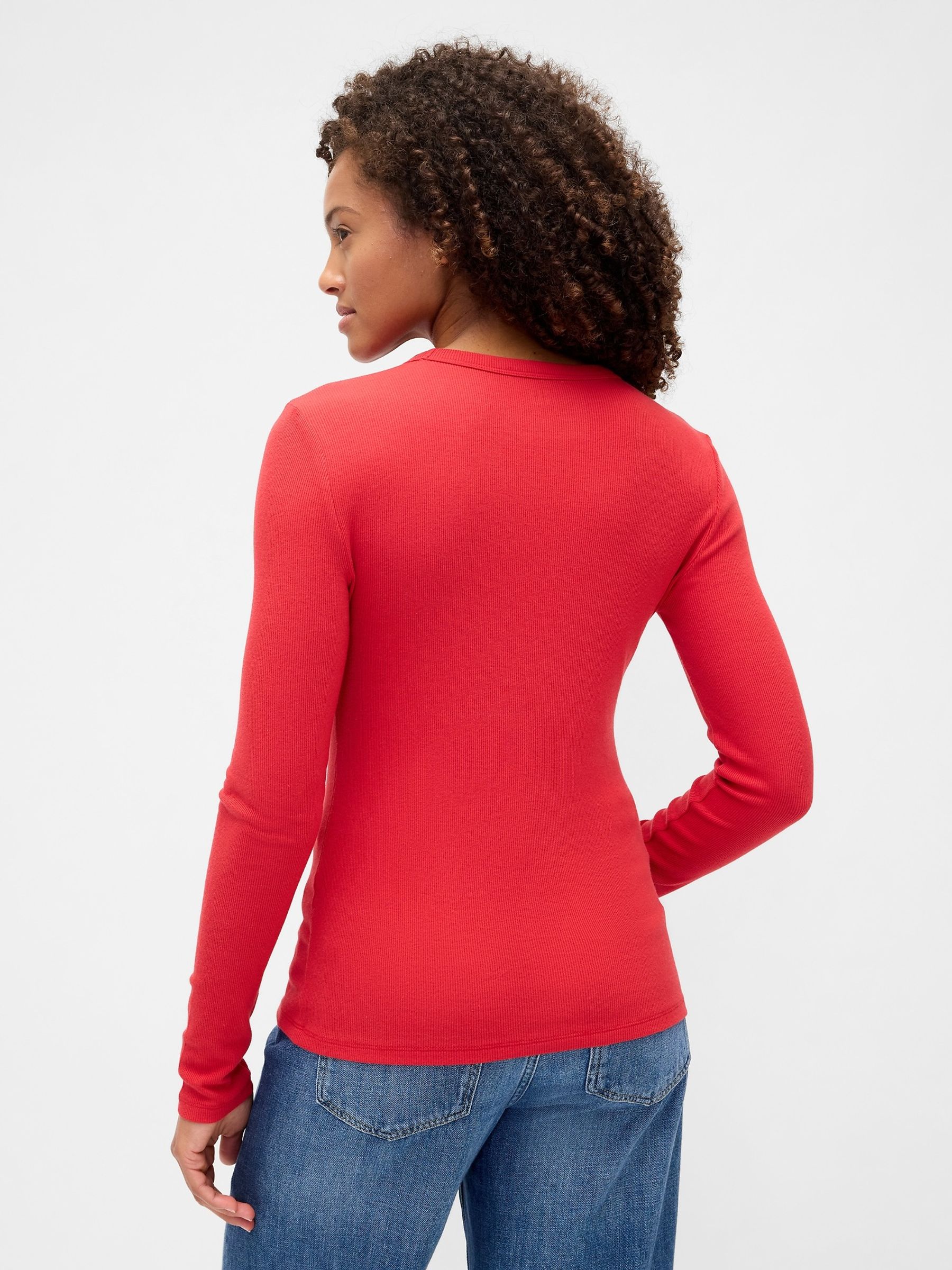 Red Long Sleeve Rib T-Shirt - Image 2 of 5 Red Long Sleeve Rib T-Shirt - Image 2 of 5