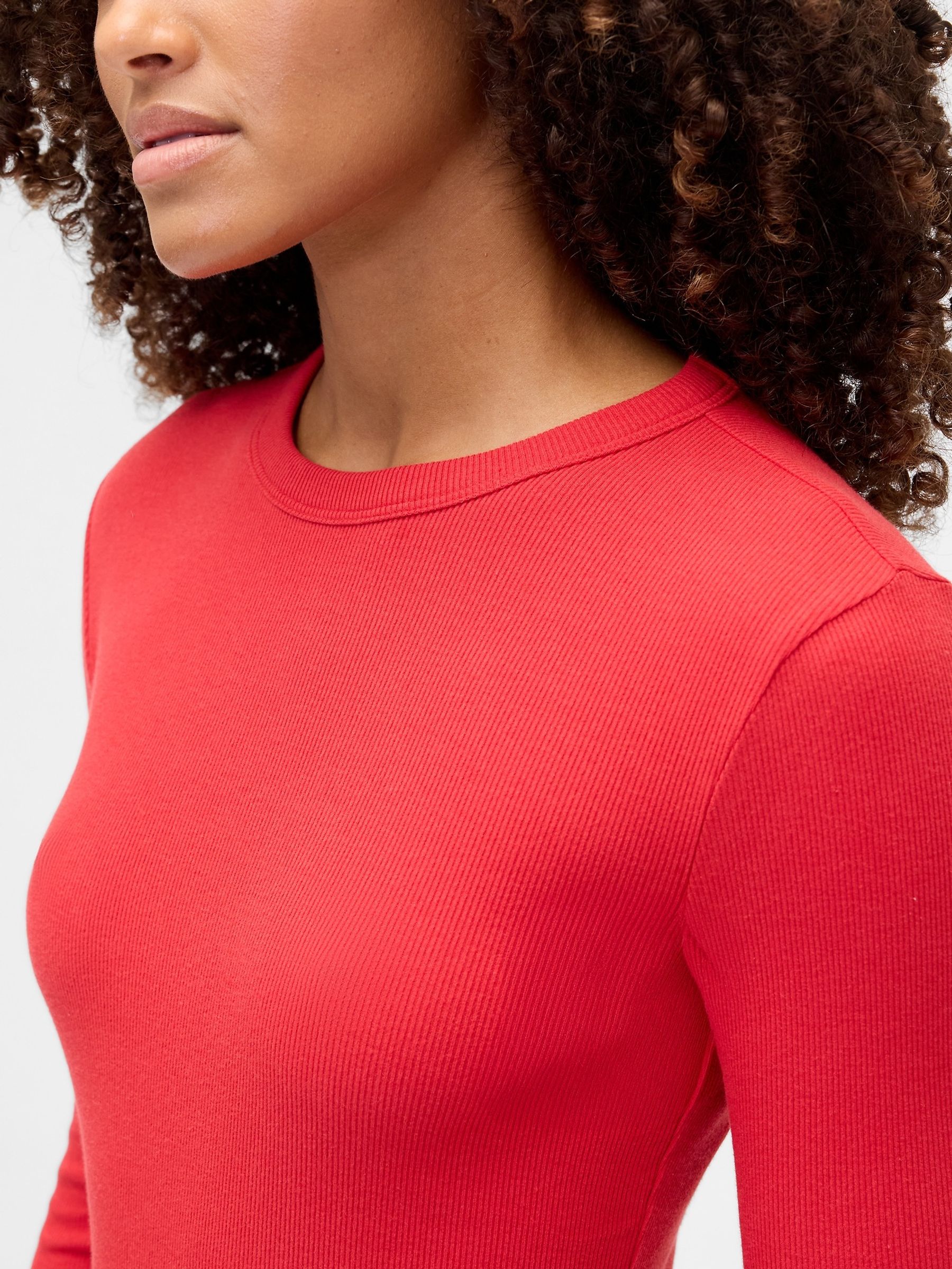 Red Long Sleeve Rib T-Shirt - Image 4 of 5