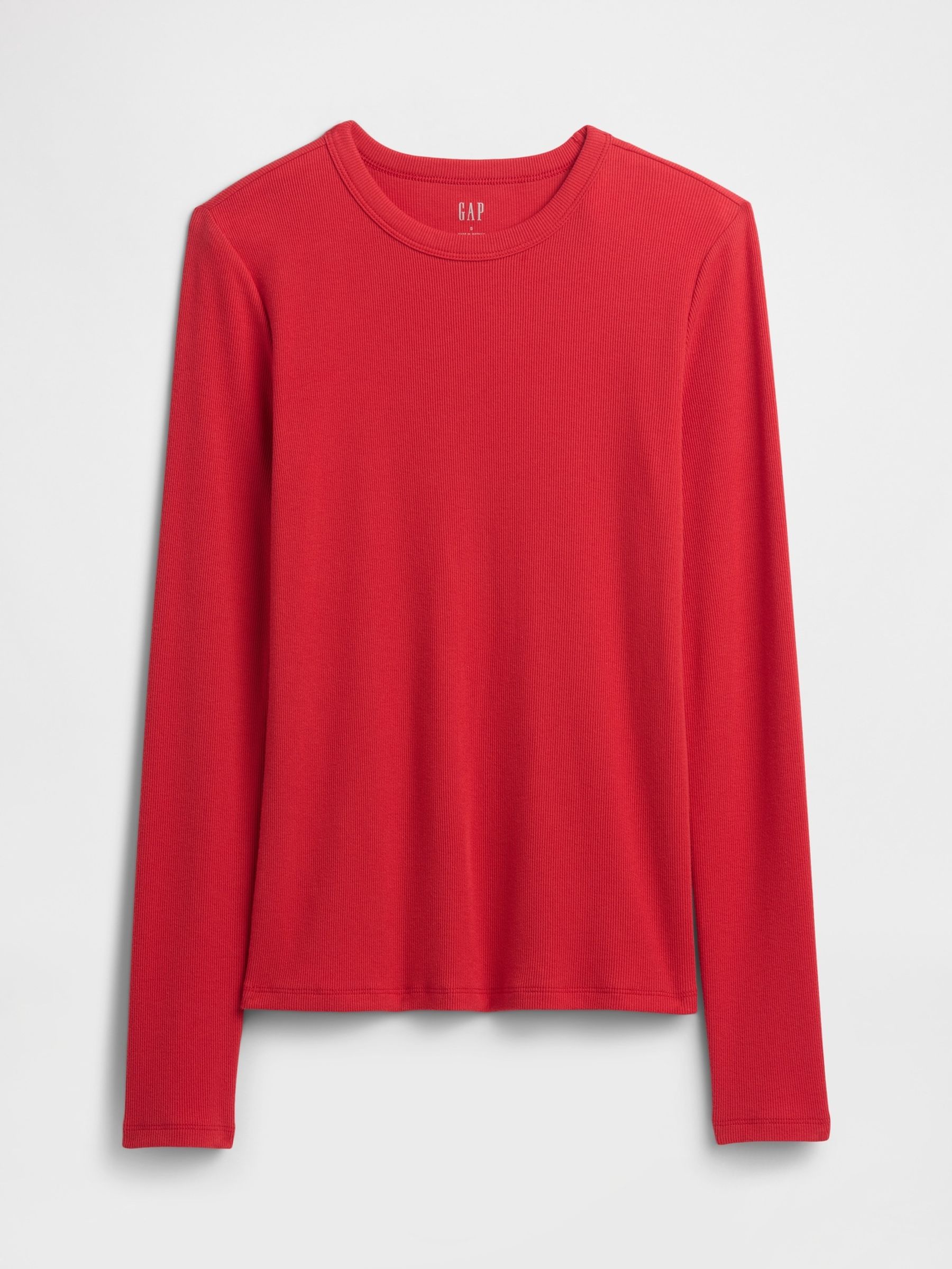 Red Long Sleeve Rib T-Shirt - Image 5 of 5 Red Long Sleeve Rib T-Shirt - Image 5 of 5