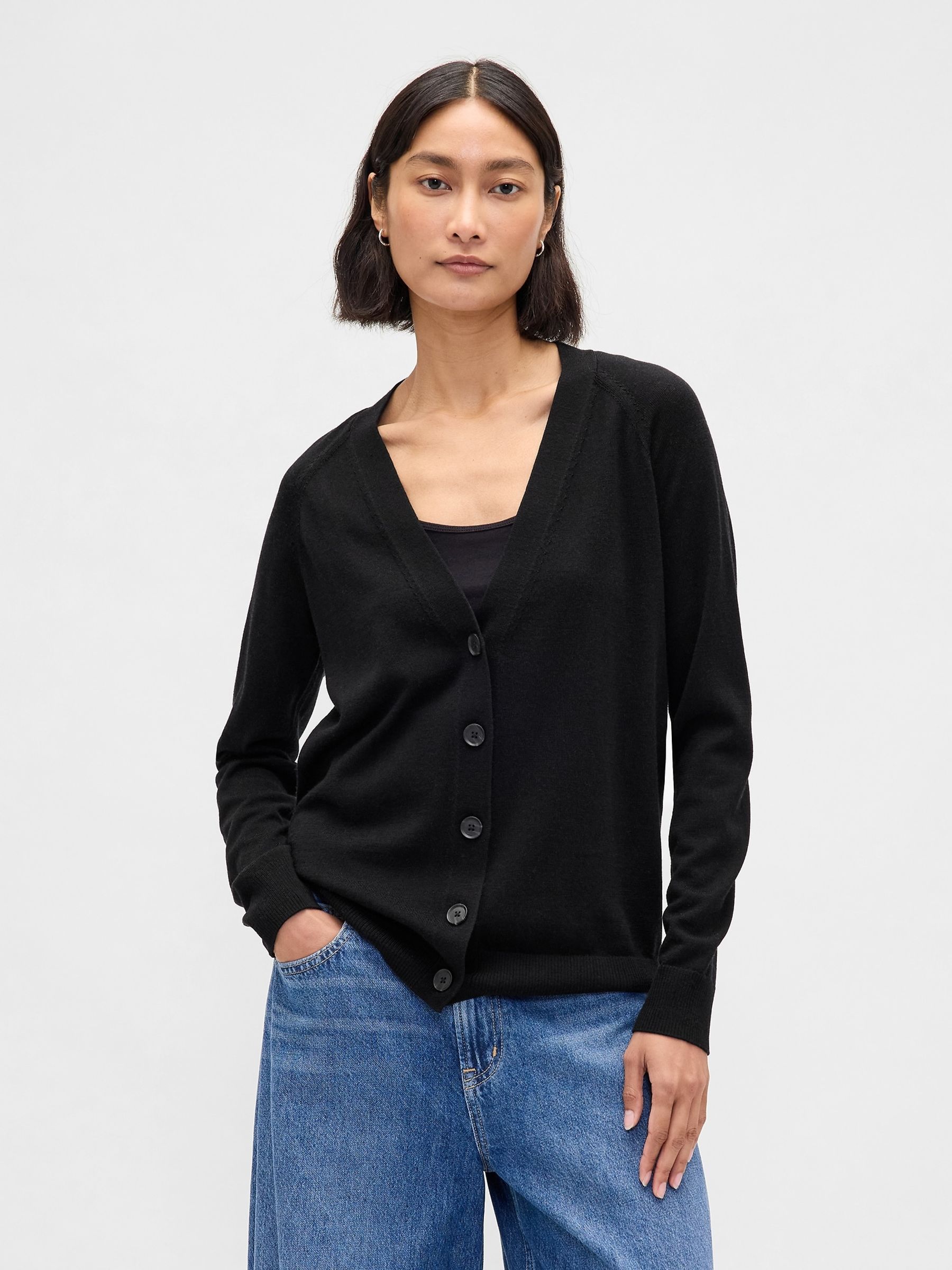 Black Boyfriend Merino Cardigan - Image 1 of 4