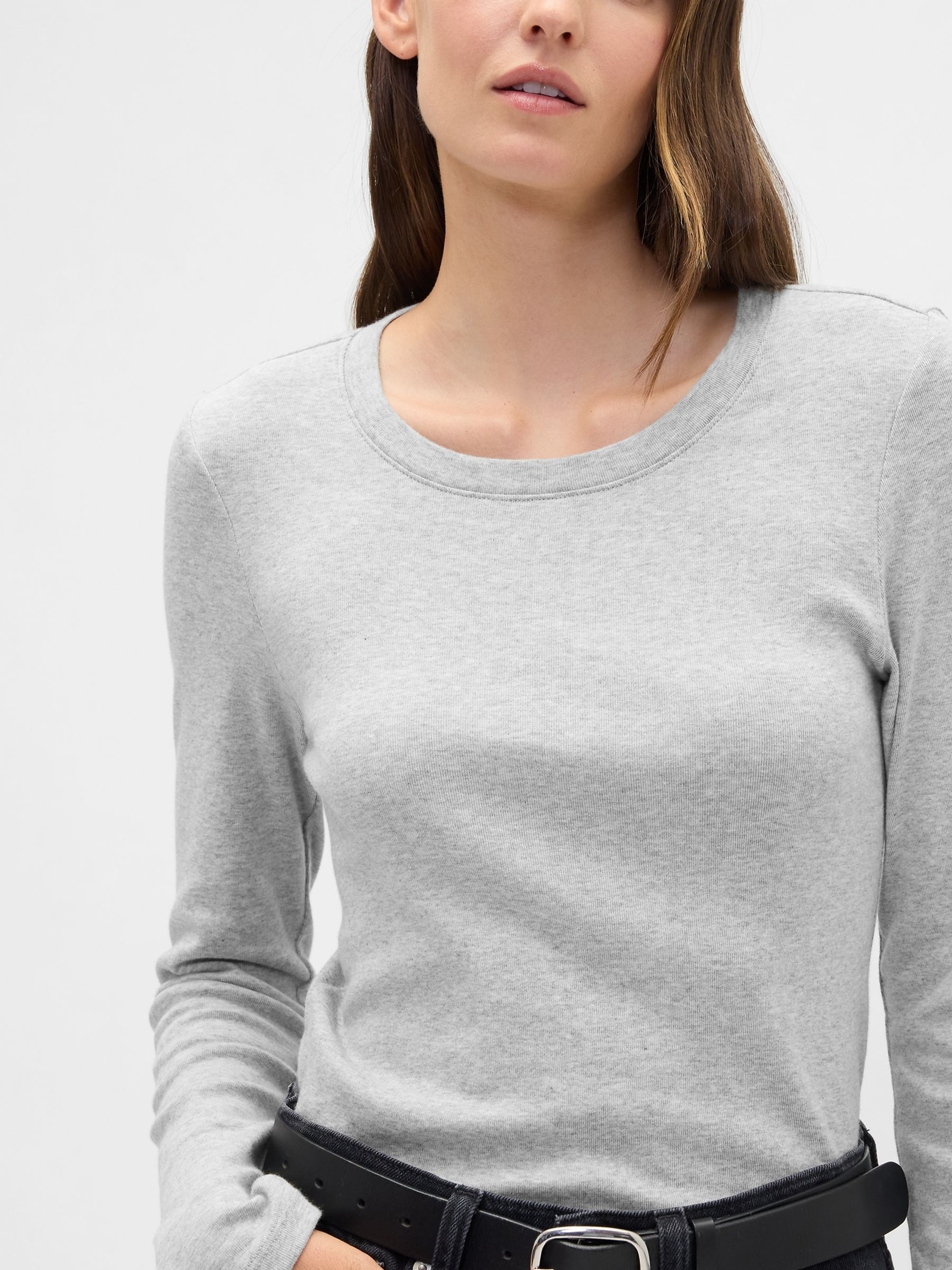 Grey Long Sleeve Modern Crewneck T-Shirt - Image 3 of 5