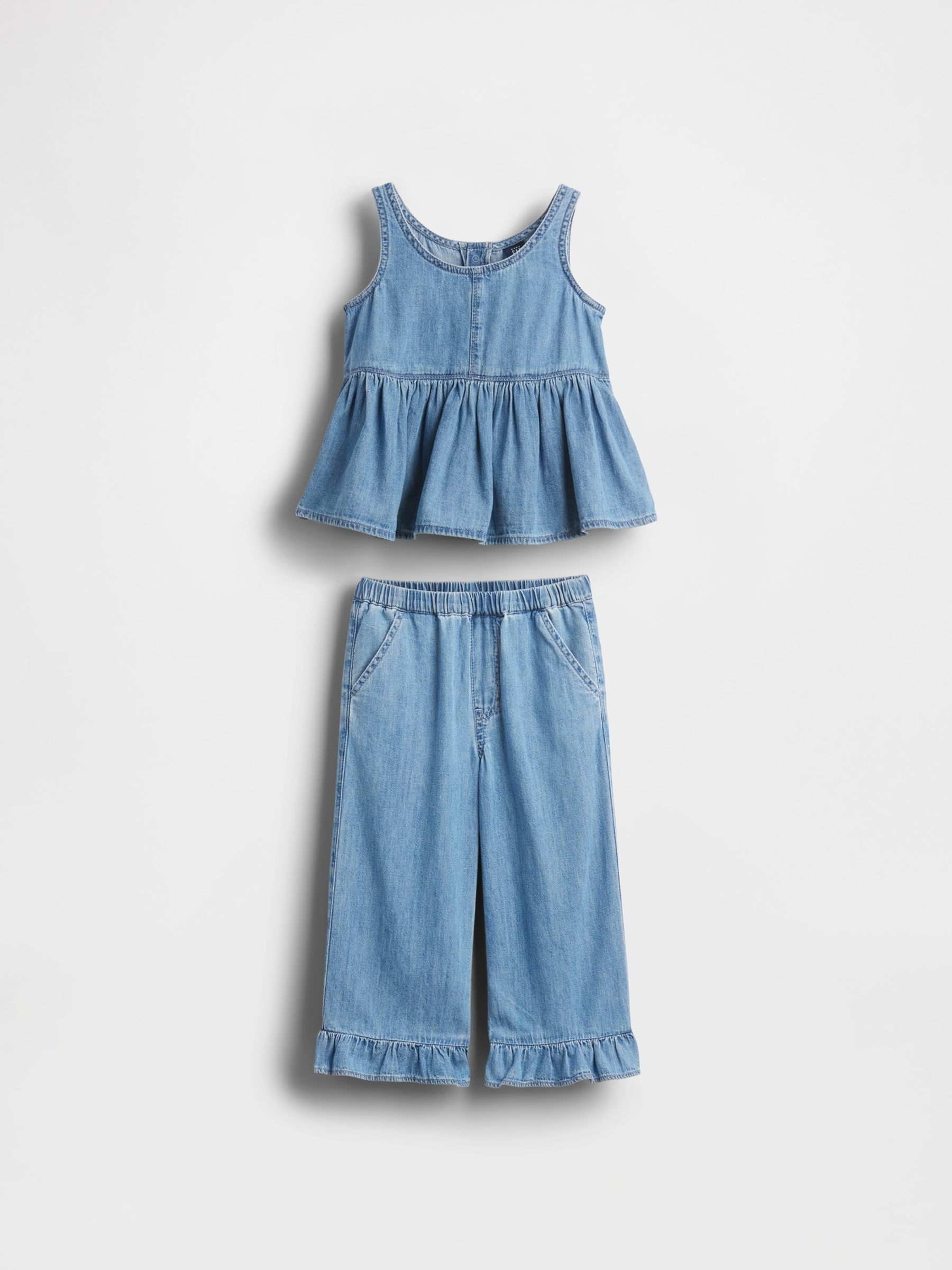 Blue Denim Ruffle Top & Trousers Set - Image 2 of 3