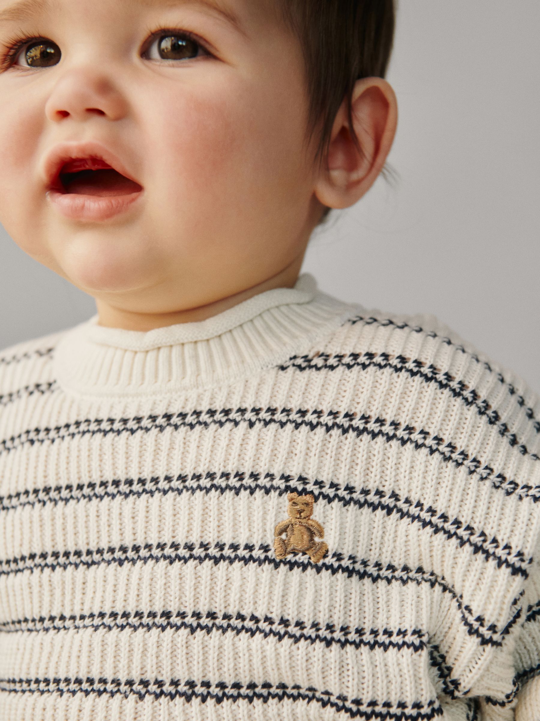 Cream/Blue Stripe Baby Brannan Bear Crochet Knit & Joggers Outfit Set (Newborn-24mths) - Image 5 of 6