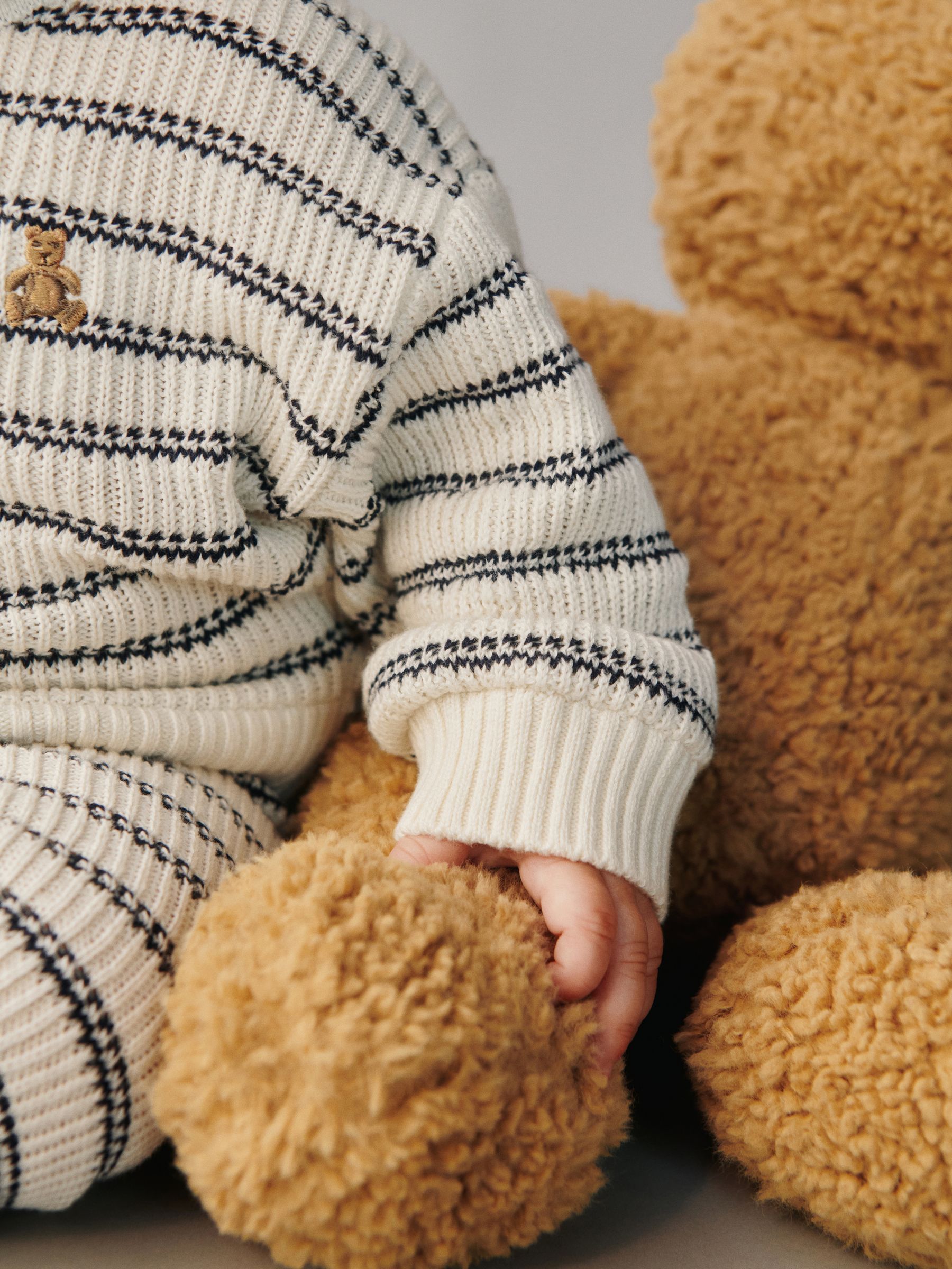 Cream/Blue Stripe Baby Brannan Bear Crochet Knit & Joggers Outfit Set (Newborn-24mths) - Image 6 of 6