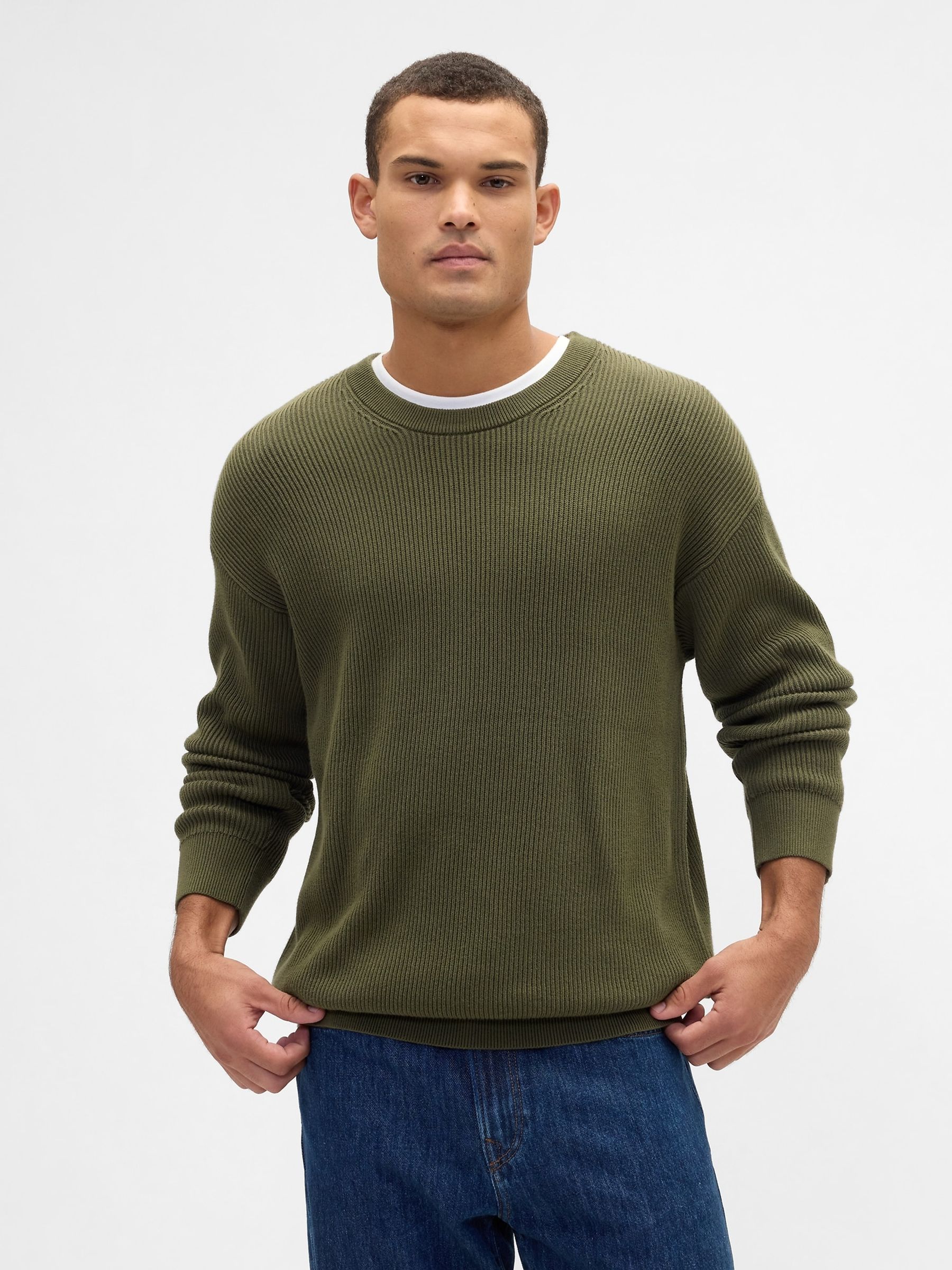 Green Ribbed Crew Neck Long Sleeve Jumper - Image 1 of 5