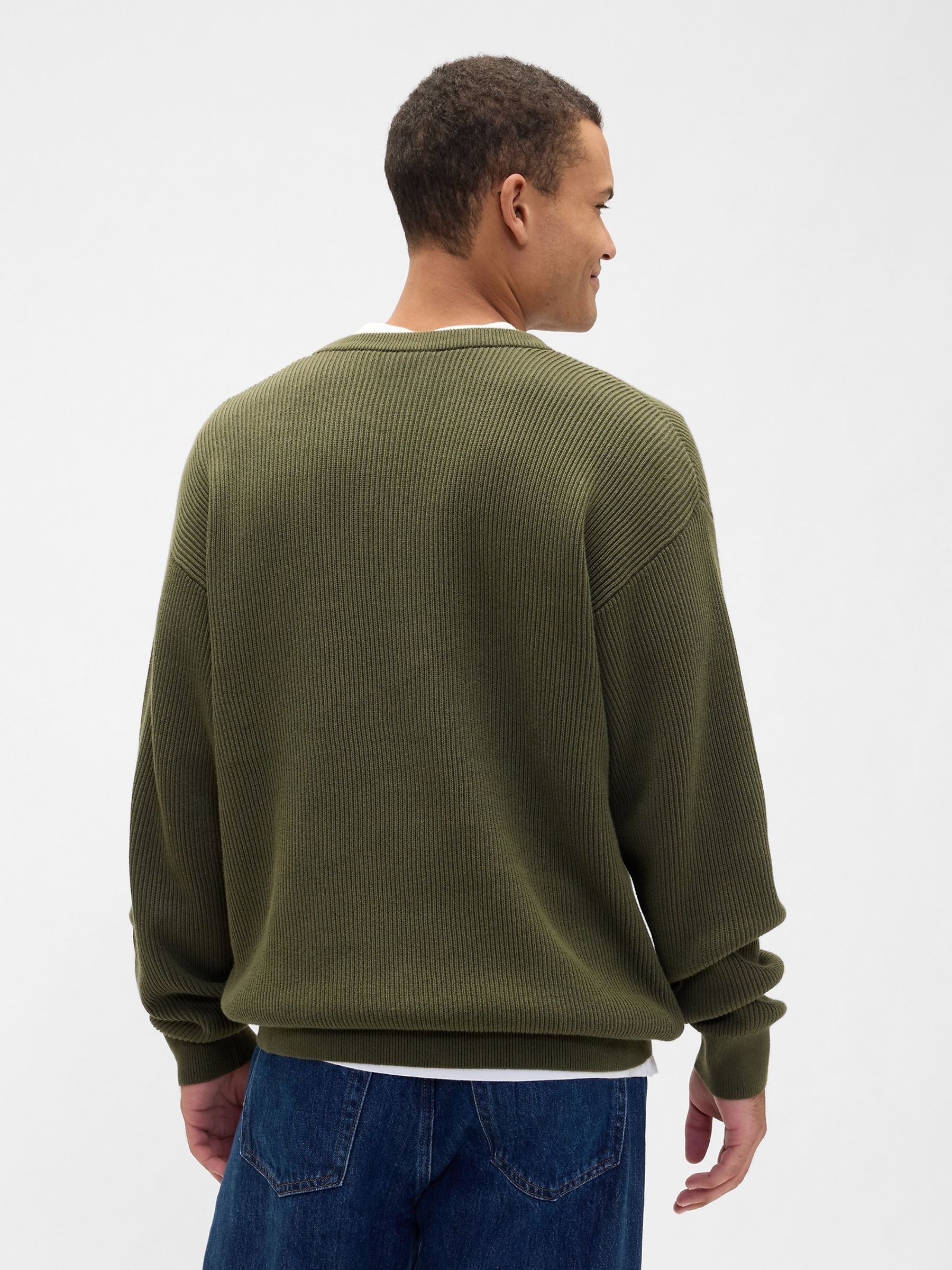 Green Ribbed Crew Neck Long Sleeve Jumper - Image 2 of 5