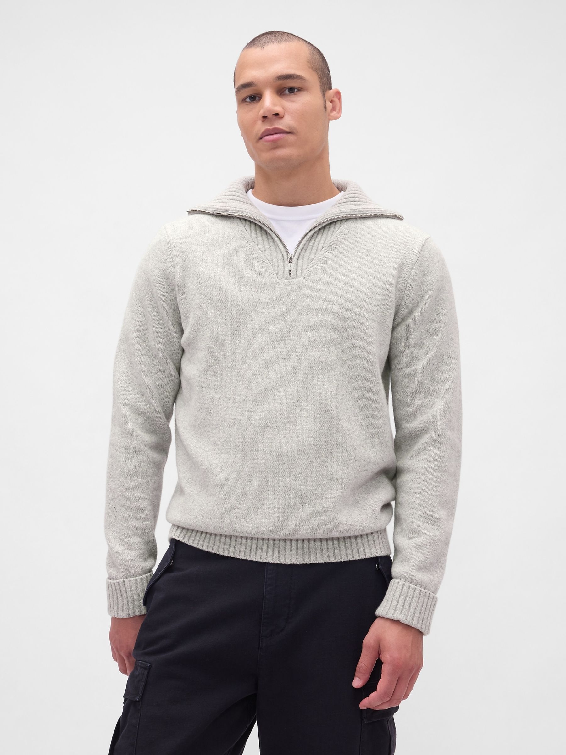 Grey Soft Touch Quarter Zip Pullover Sweatshirt - Image 1 of 4