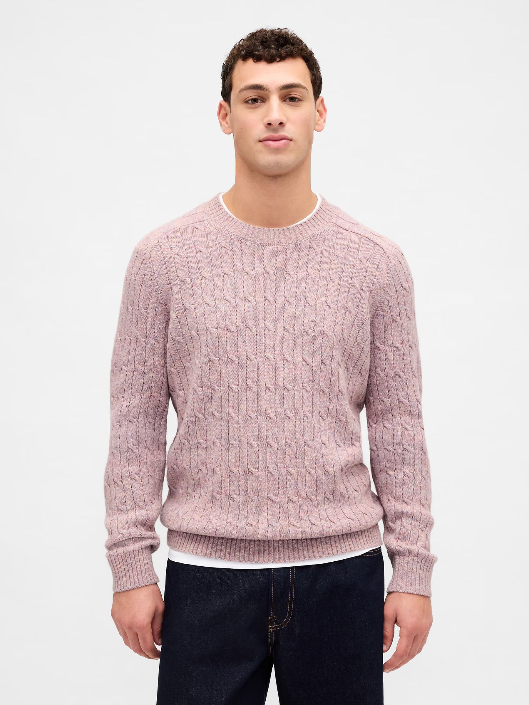Pink Wool Cable Crew Jumper - Image 1 of 4