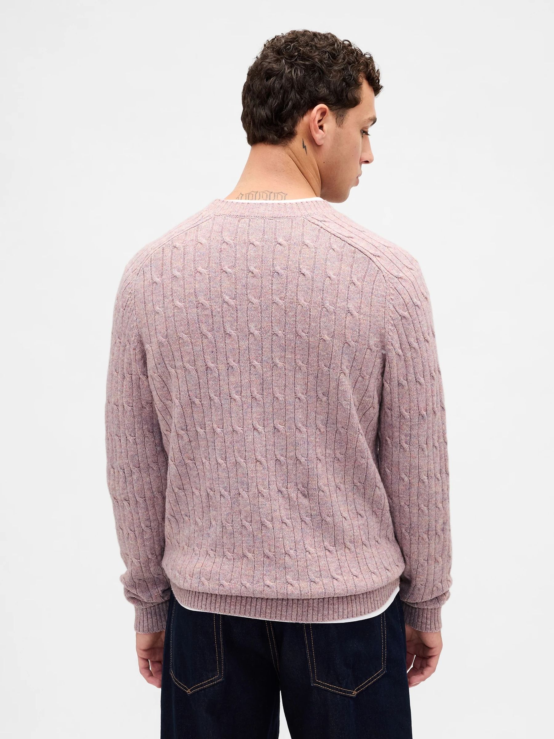 Pink Wool Cable Crew Jumper - Image 2 of 4