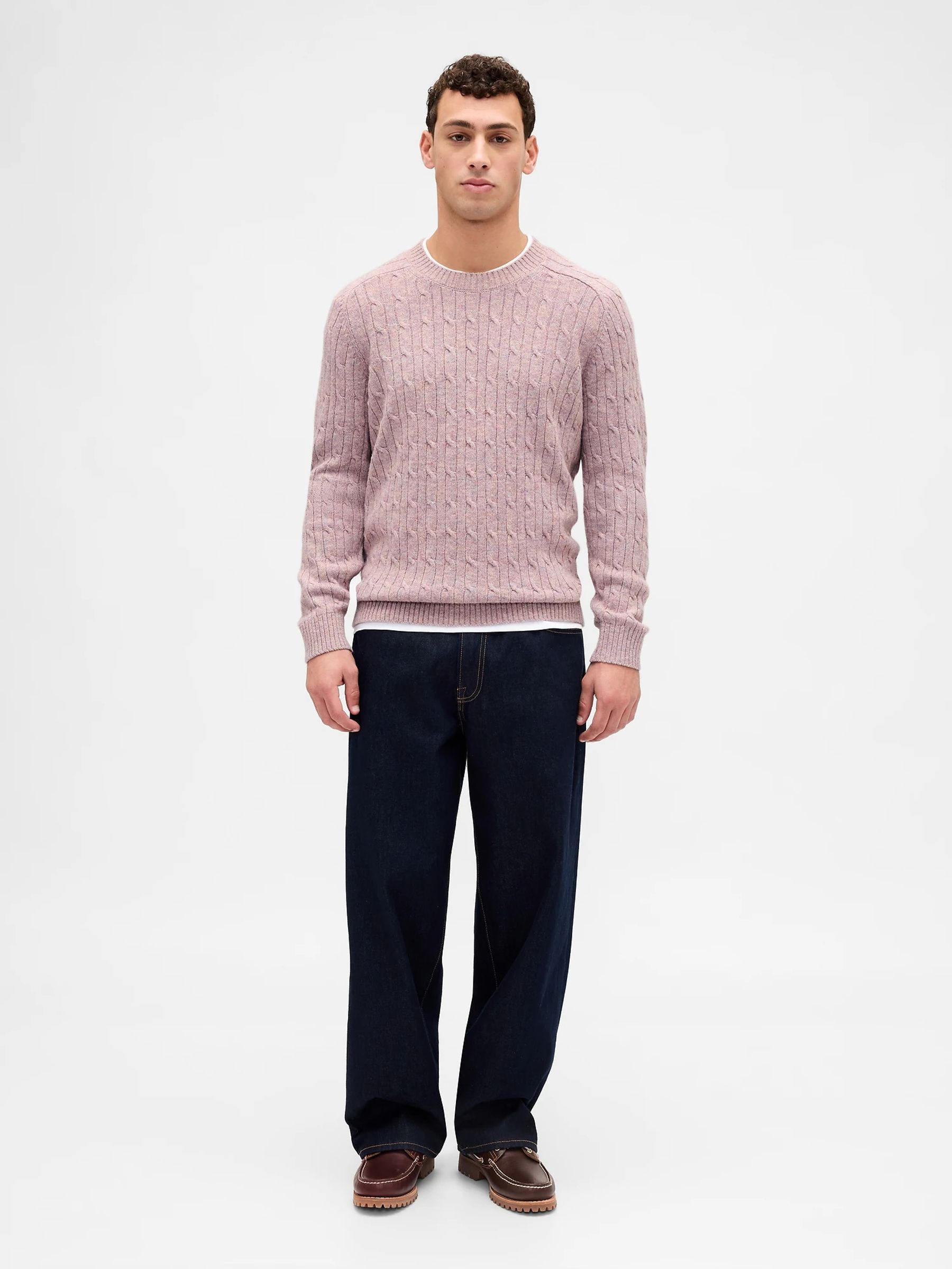 Pink Wool Cable Crew Jumper - Image 3 of 4
