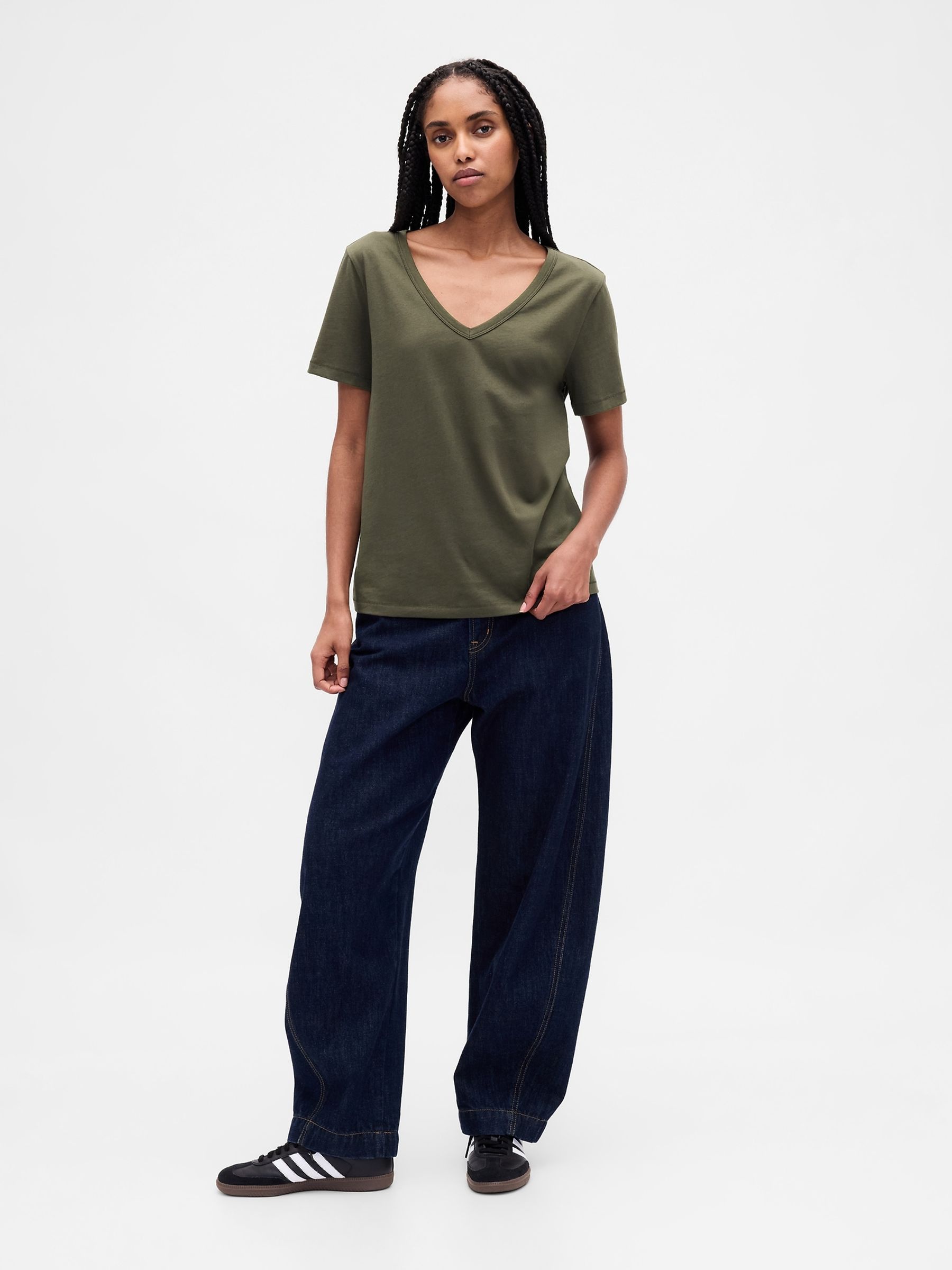 Green Vintage Soft V Neck Short Sleeve T-Shirt - Image 3 of 4