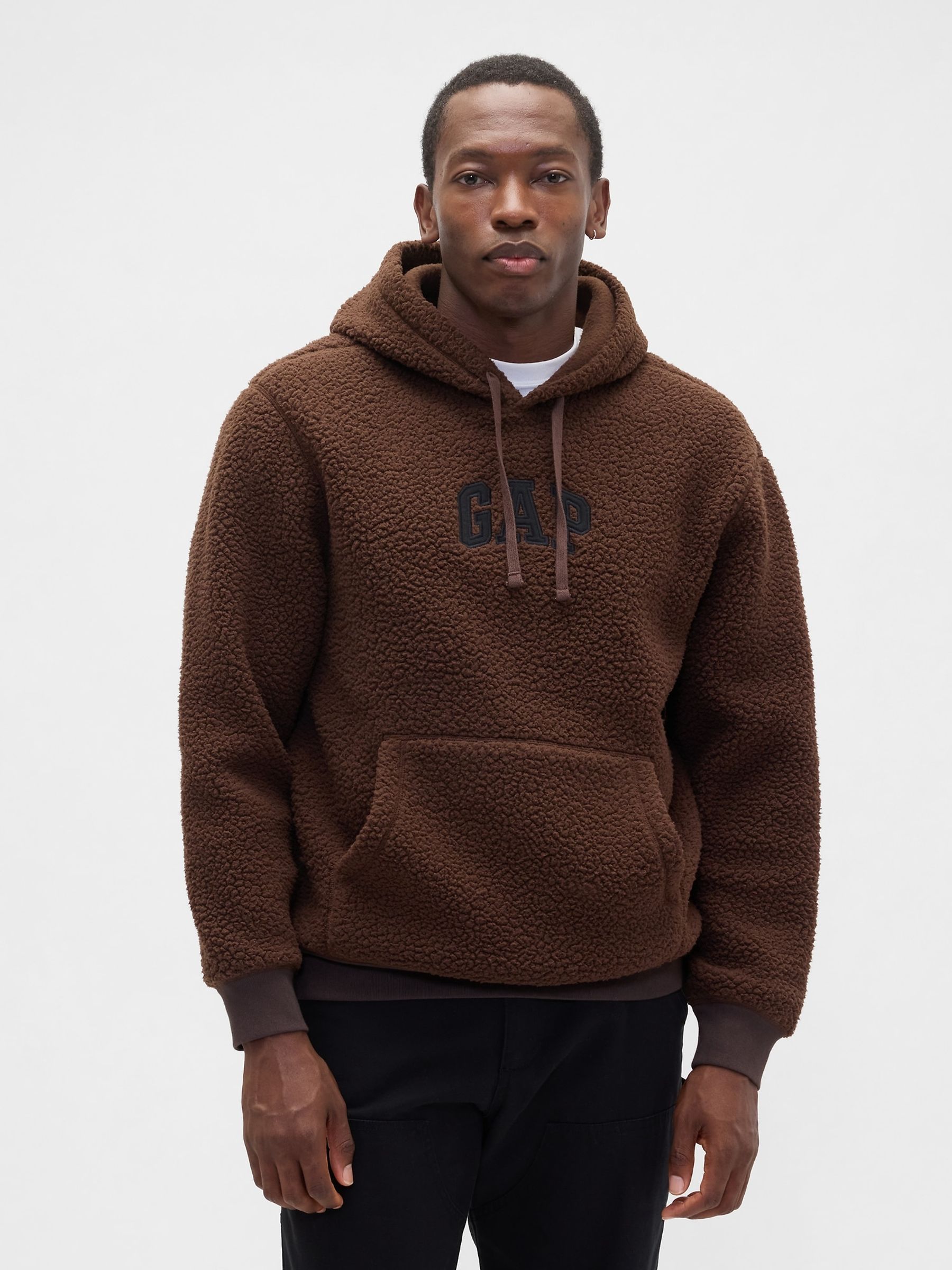 Brown Relaxed Logo Sherpa Knit Hoodie Gap
