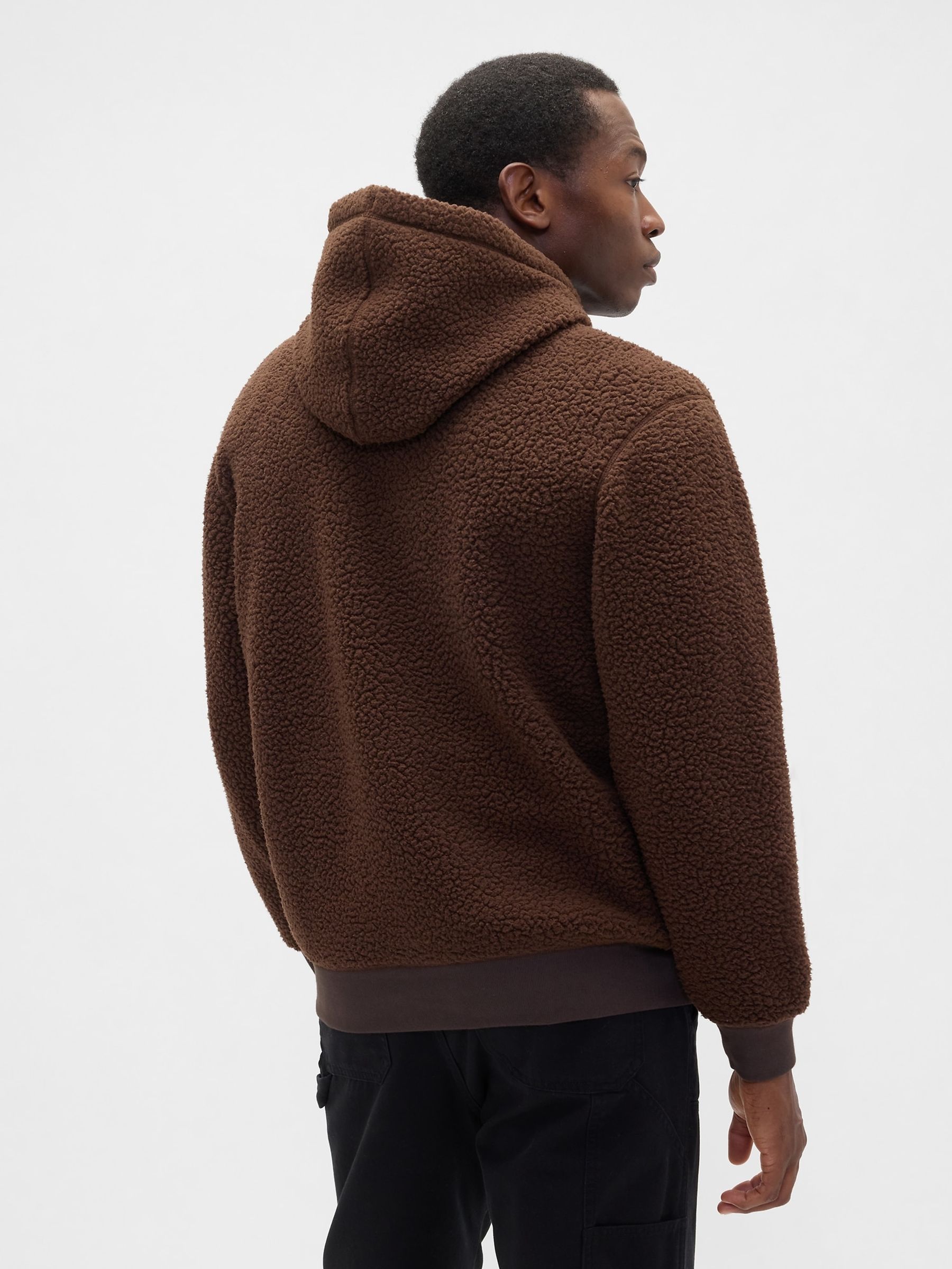 Brown Relaxed Logo Sherpa Knit Hoodie - Image 2 of 4