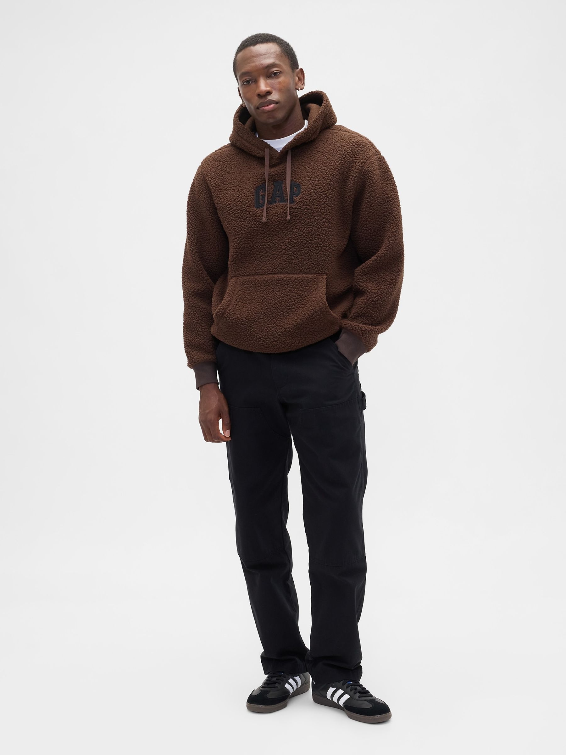 Brown Relaxed Logo Sherpa Knit Hoodie - Image 3 of 4
