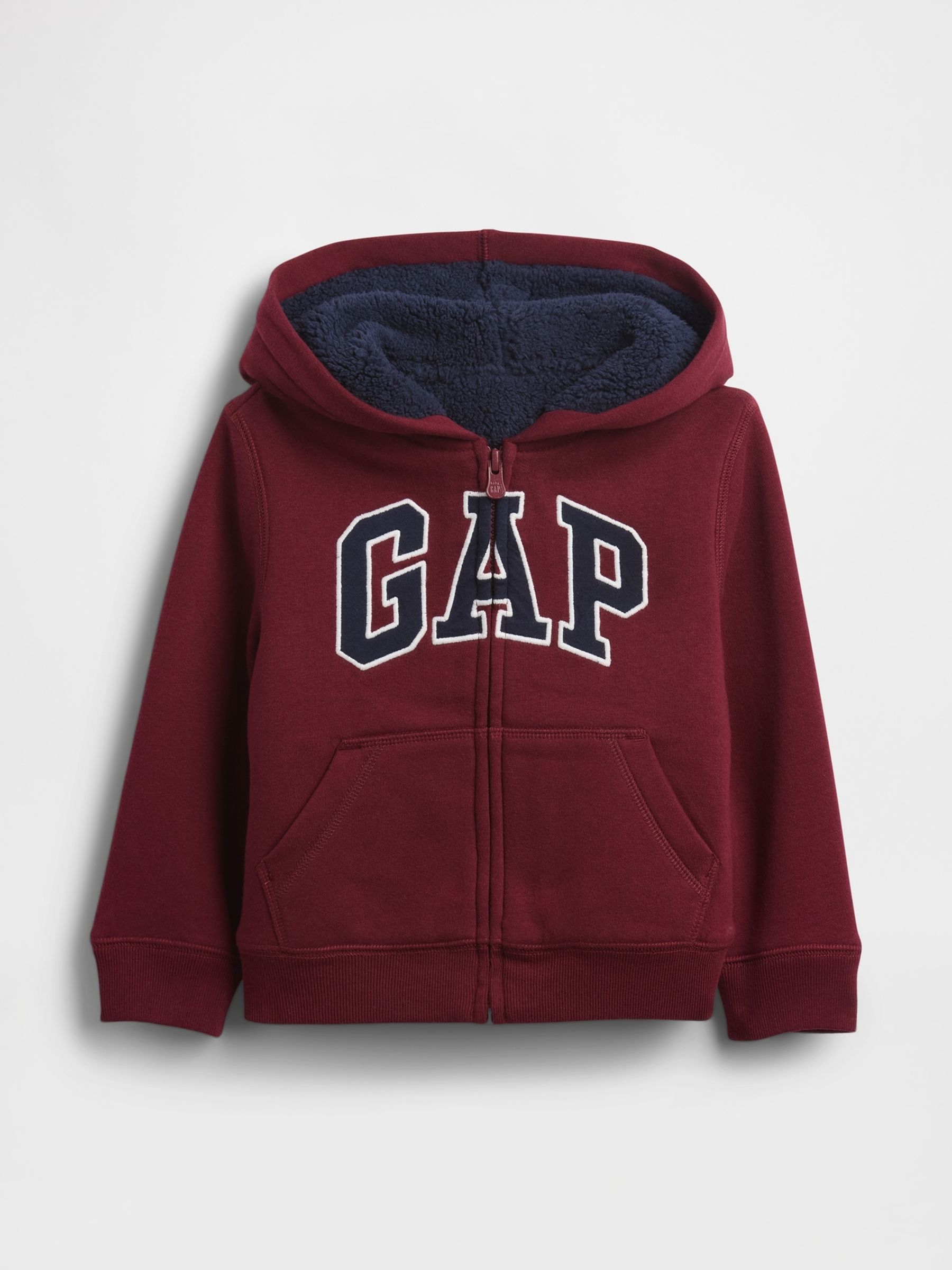 Burgundy Red Logo Fluffy Sherpa Zip Up Hoodie | Gap