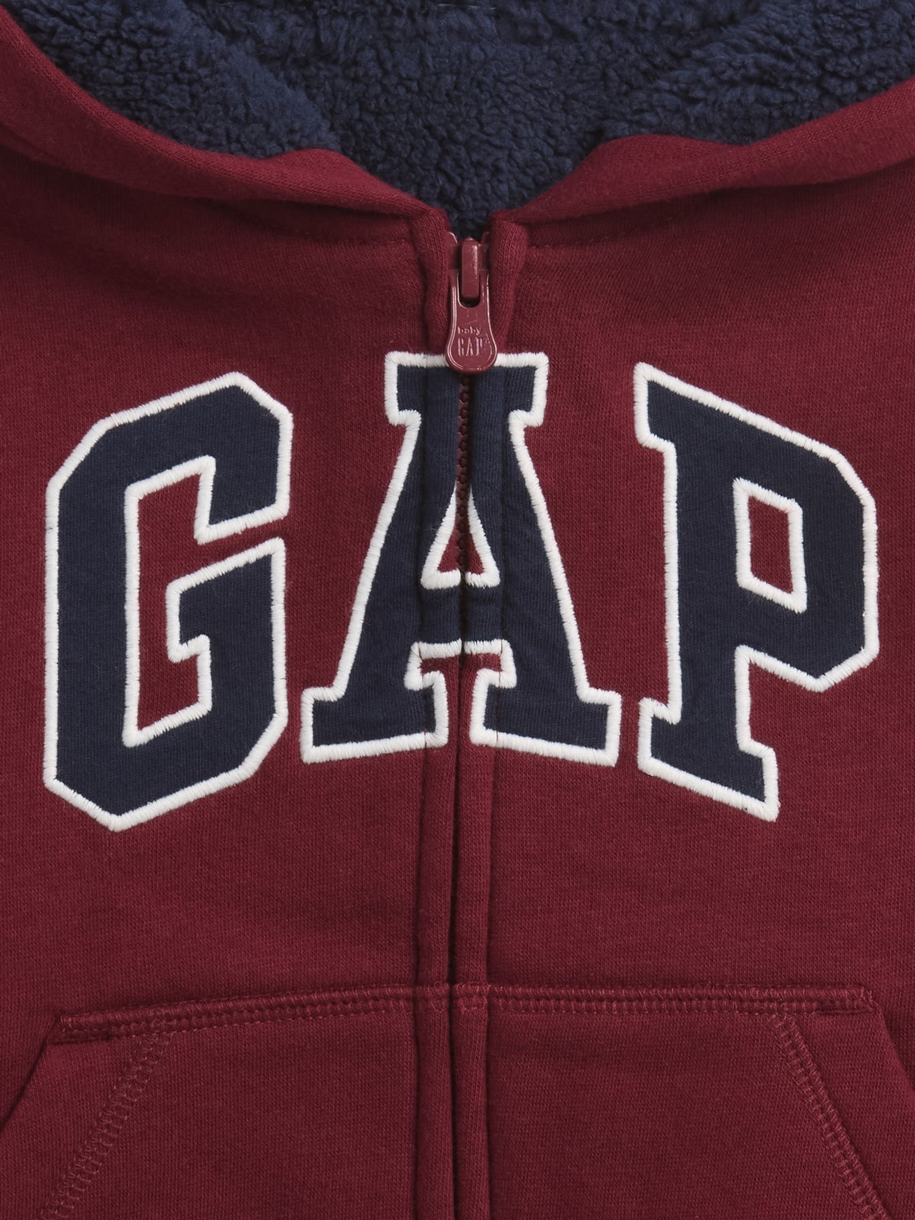 Burgundy Red Logo Fluffy Sherpa Zip Up Hoodie | Gap