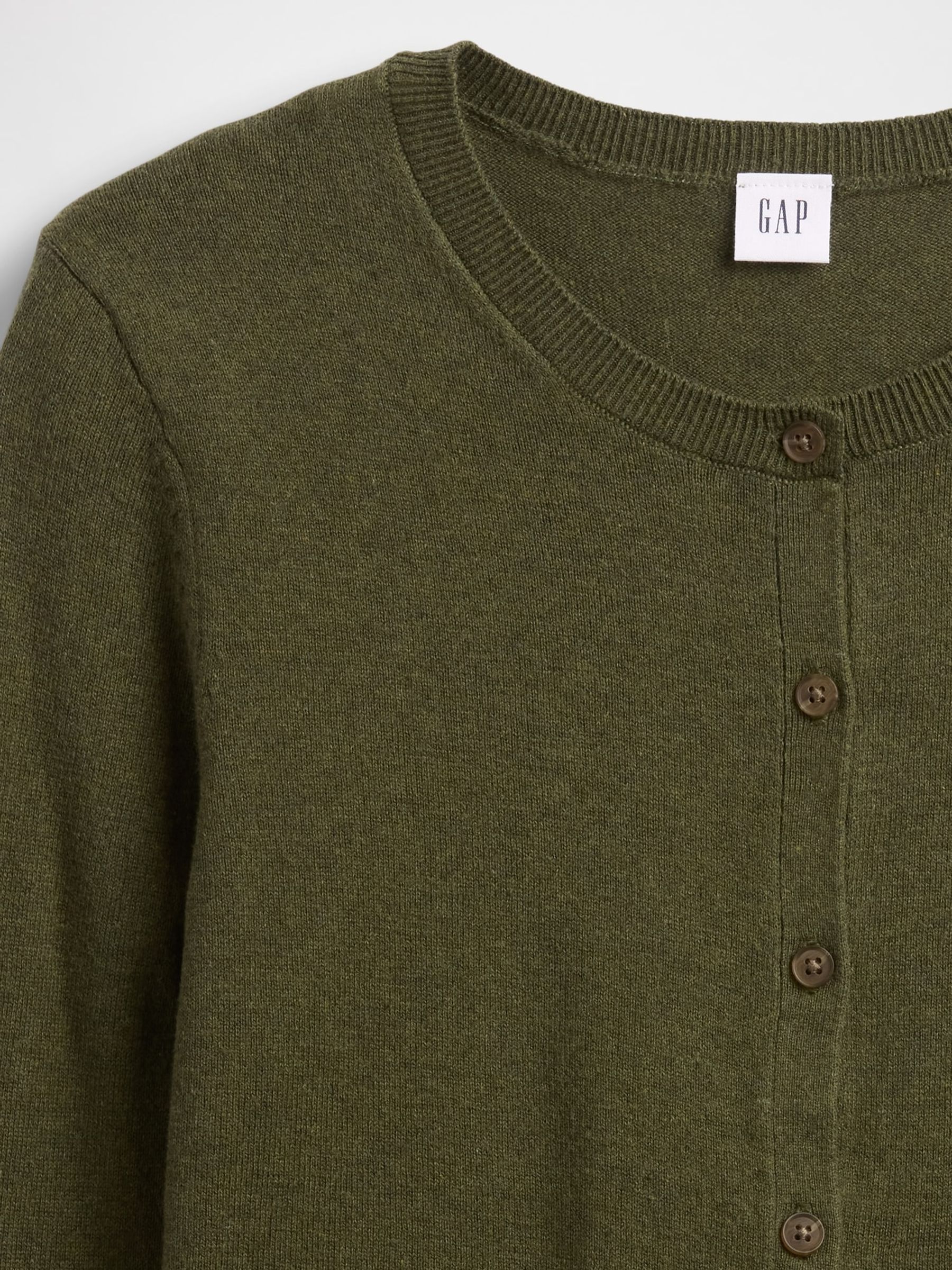 Olive Green Crew Neck Cardigan - Image 5 of 5 Olive Green Crew Neck Cardigan - Image 5 of 5