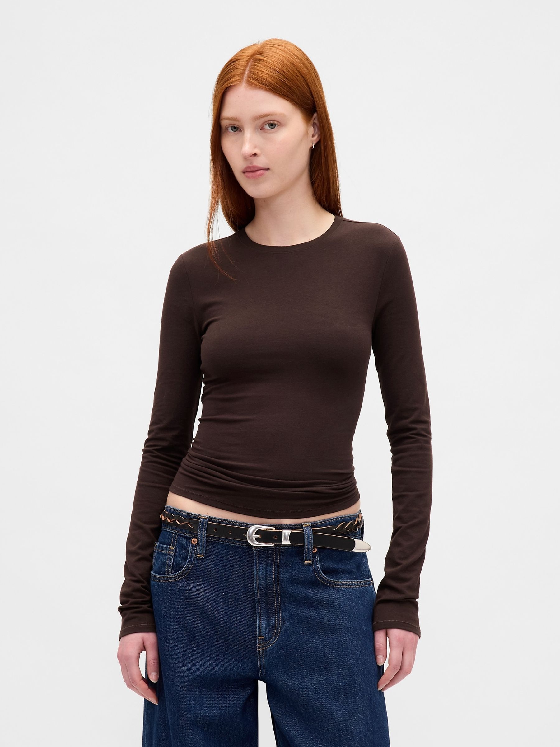 Dark Brown Close Knit Jersey T-Shirt - Image 1 of 3
