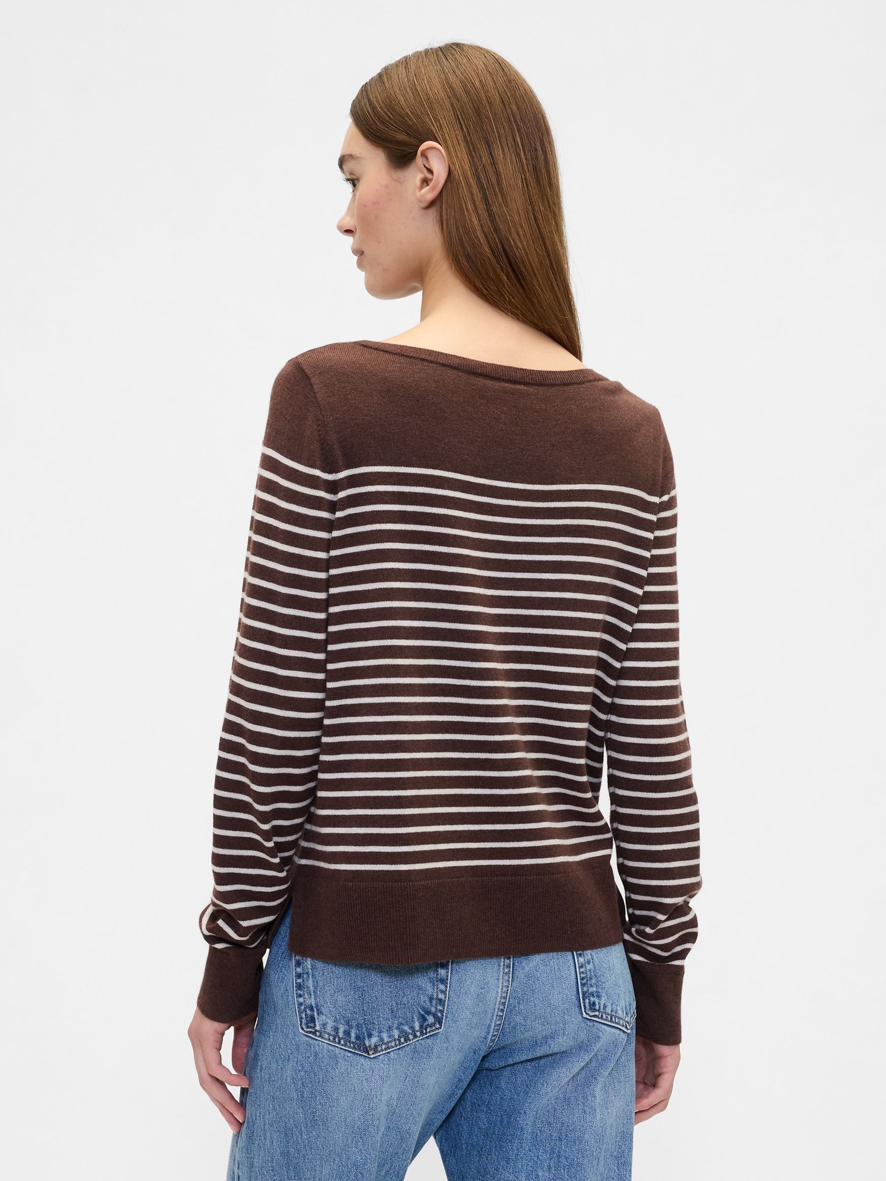 Brown/White Stripe Bella Boat Neck Jumper - Image 2 of 5 Brown/White Stripe Bella Boat Neck Jumper - Image 2 of 5