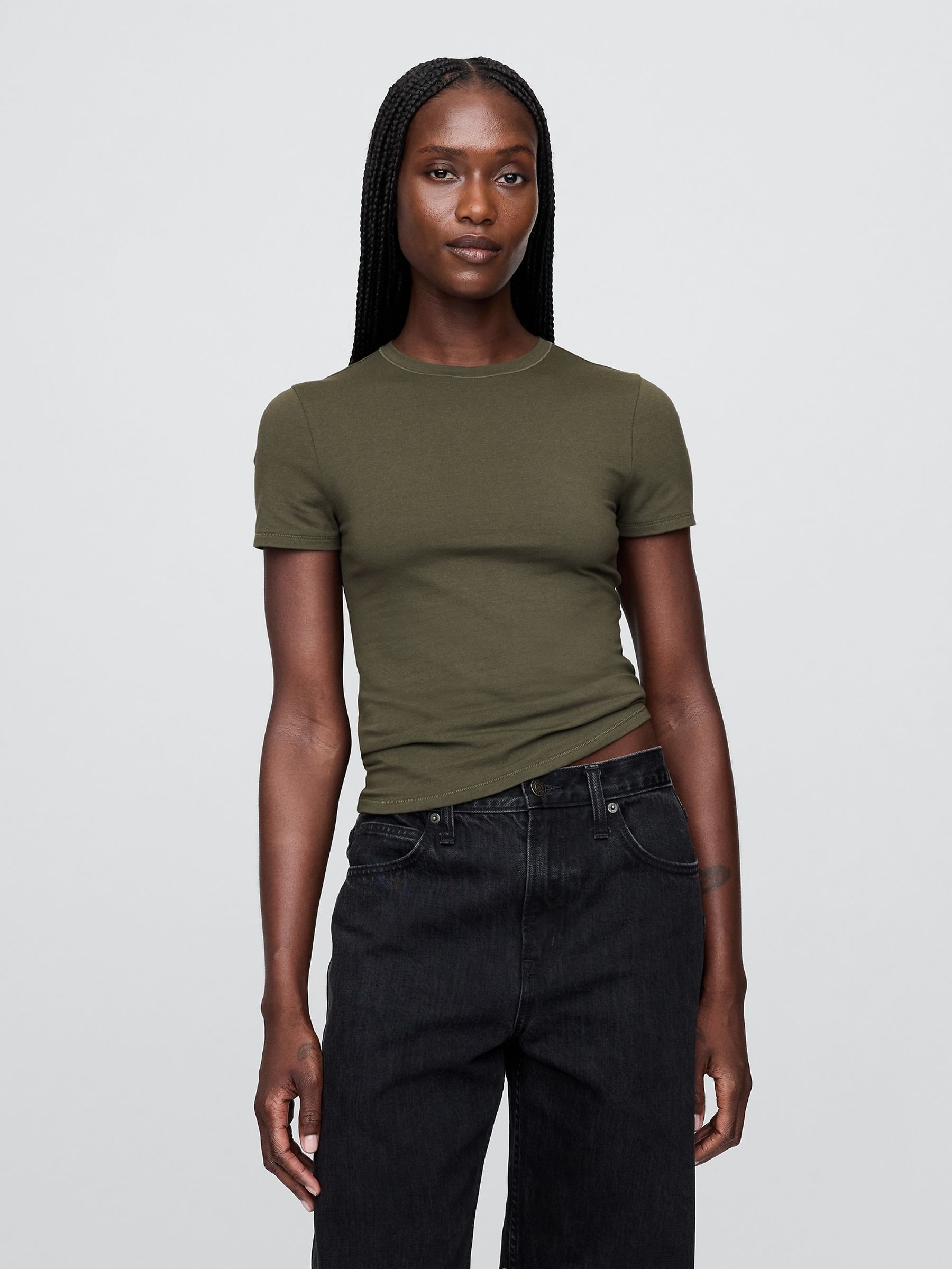 Olive Green CloseKnit Jersey Short Sleeve T-Shirt - Image 1 of 4
