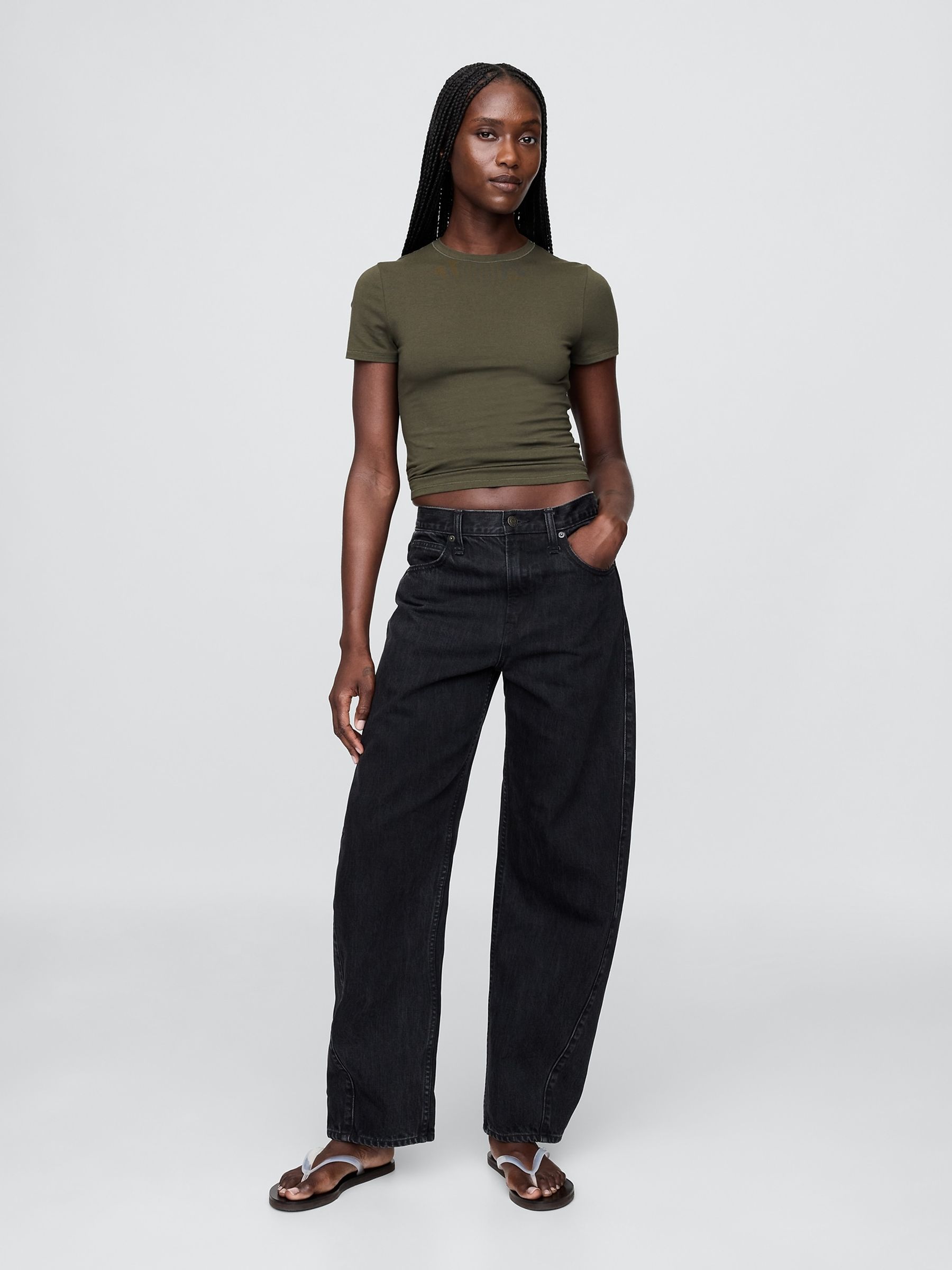 Olive Green CloseKnit Jersey Short Sleeve T-Shirt - Image 3 of 4