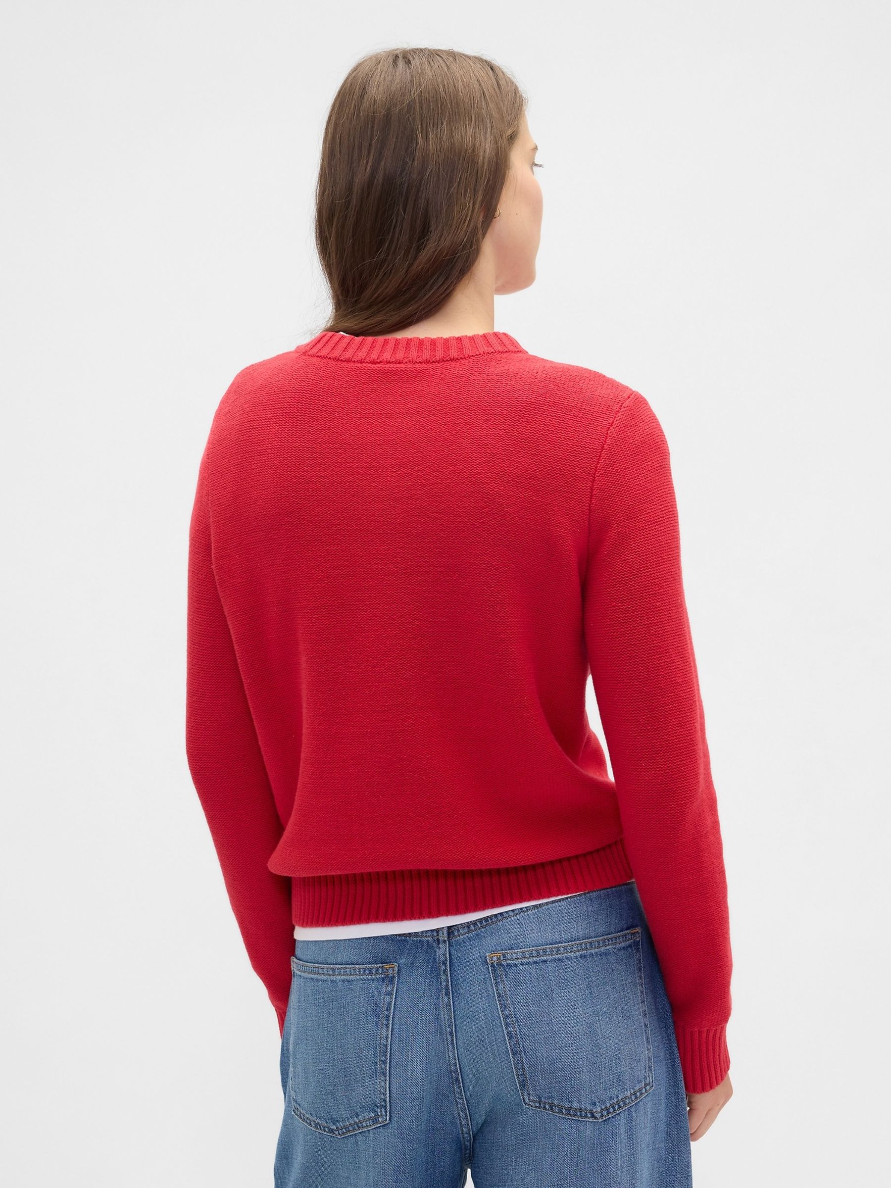 Red Cotton Cable Knit Sweatshirt - Image 2 of 5