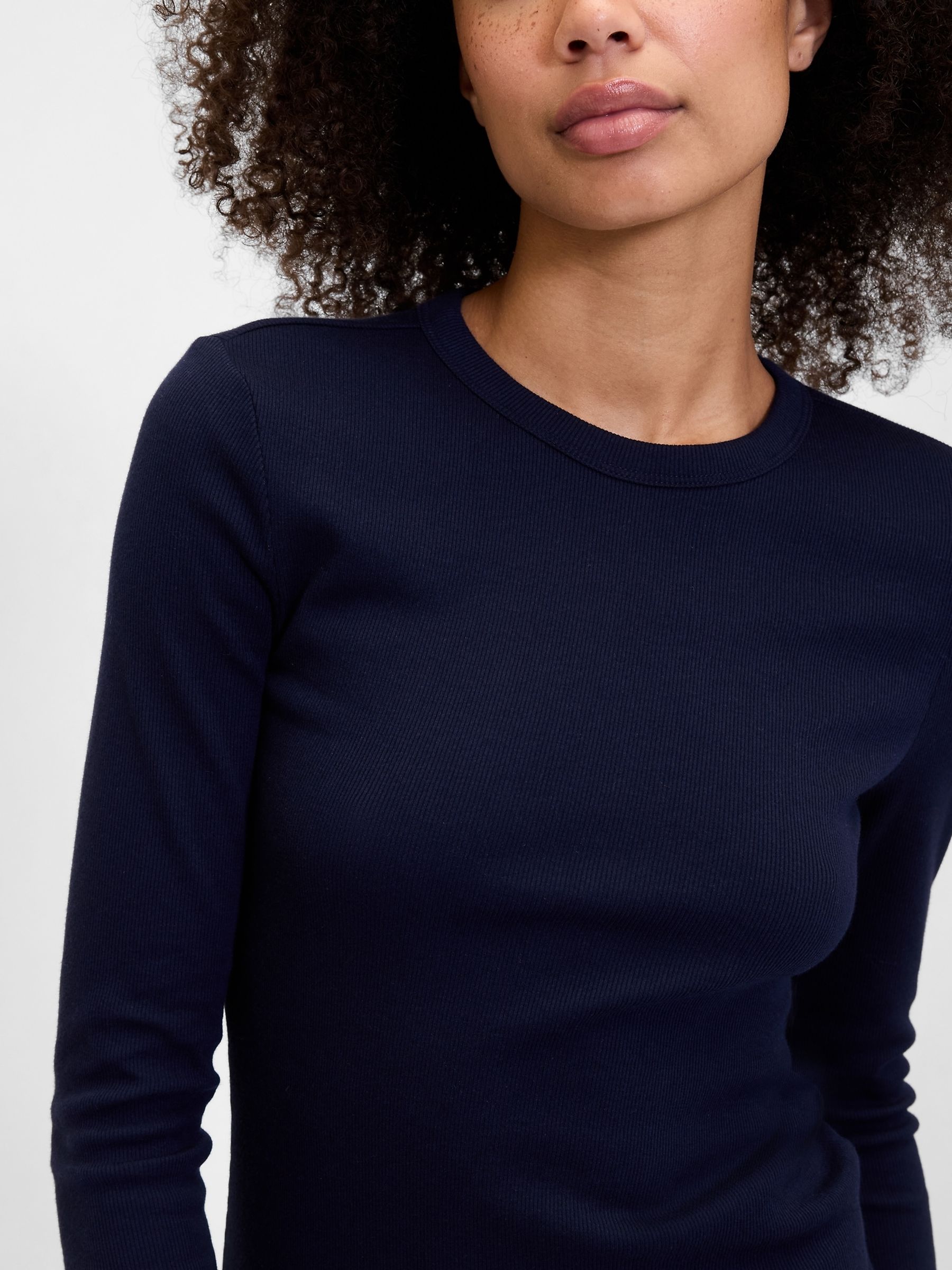 Navy Blue Long Sleeve Ribbed T-Shirt - Image 3 of 5