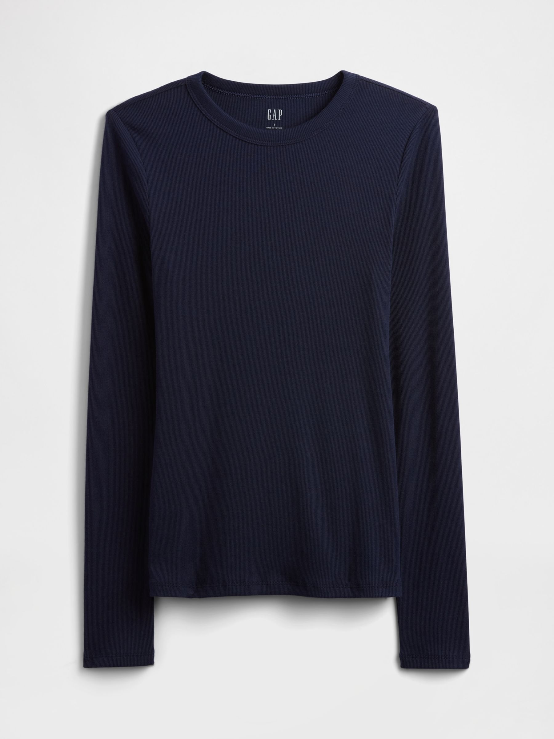 Navy Blue Long Sleeve Ribbed T-Shirt - Image 5 of 5