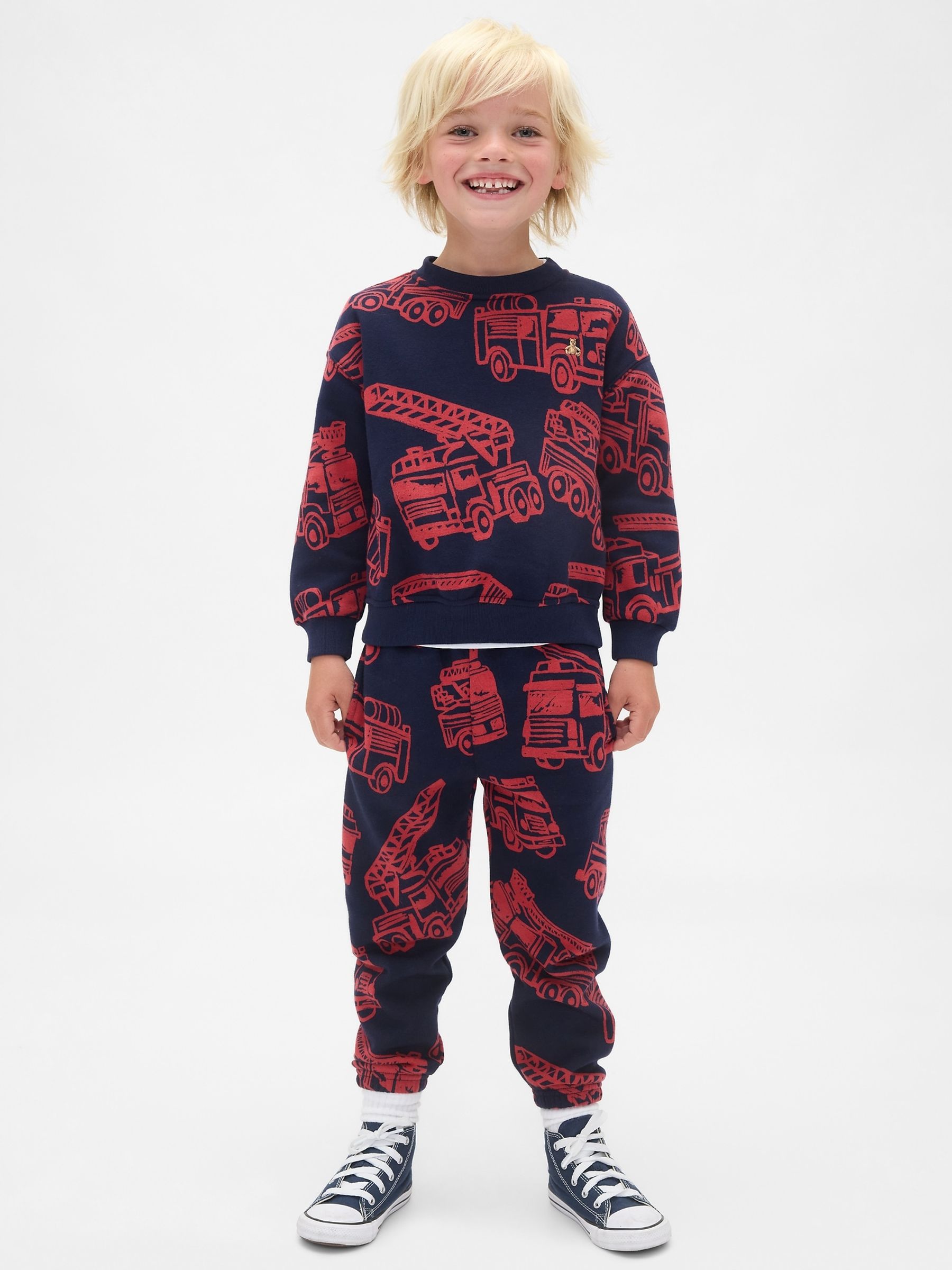 Navy Blue Vintage Soft Firetruck Sweatshirt & Joggers Set (6mths-5yrs) - Image 1 of 3