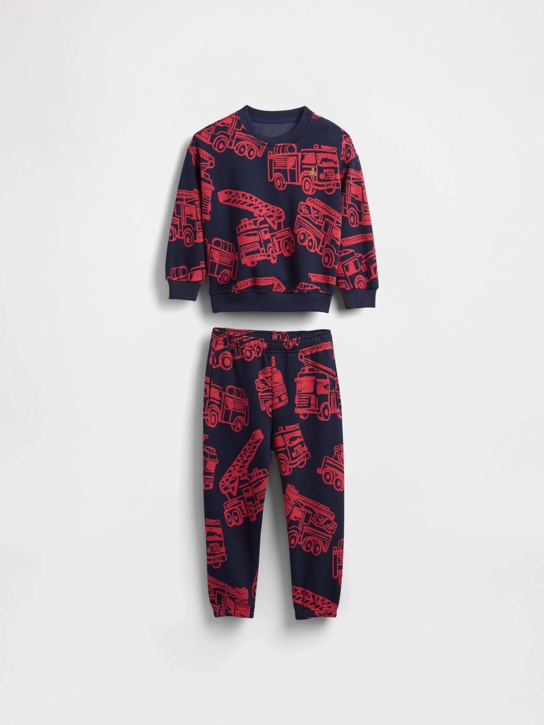 Navy Blue Vintage Soft Firetruck Sweatshirt & Joggers Set (6mths-5yrs) - Image 2 of 3