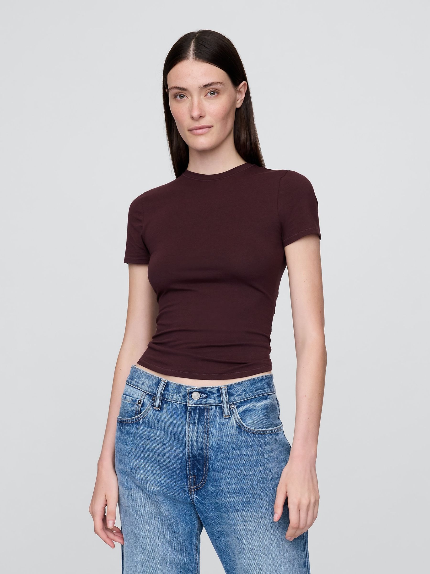 CloseKnit Burgundy Red Short Sleeve Fitted T-Shirt | Gap