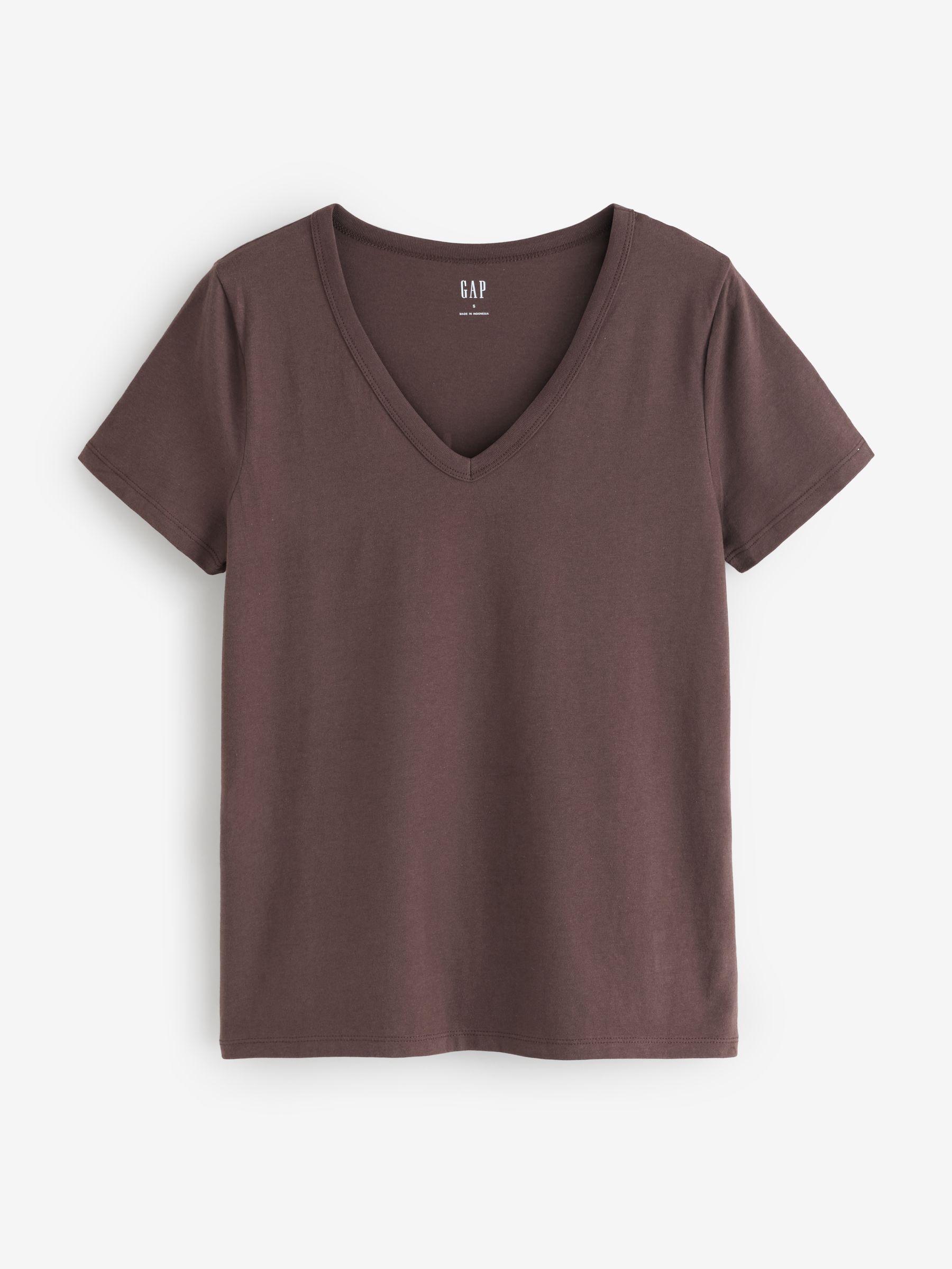 Brown V-Neck Favourite Cotton Short Sleeve T-Shirt - Image 1 of 4 Brown V-Neck Favourite Cotton Short Sleeve T-Shirt - Image 1 of 4