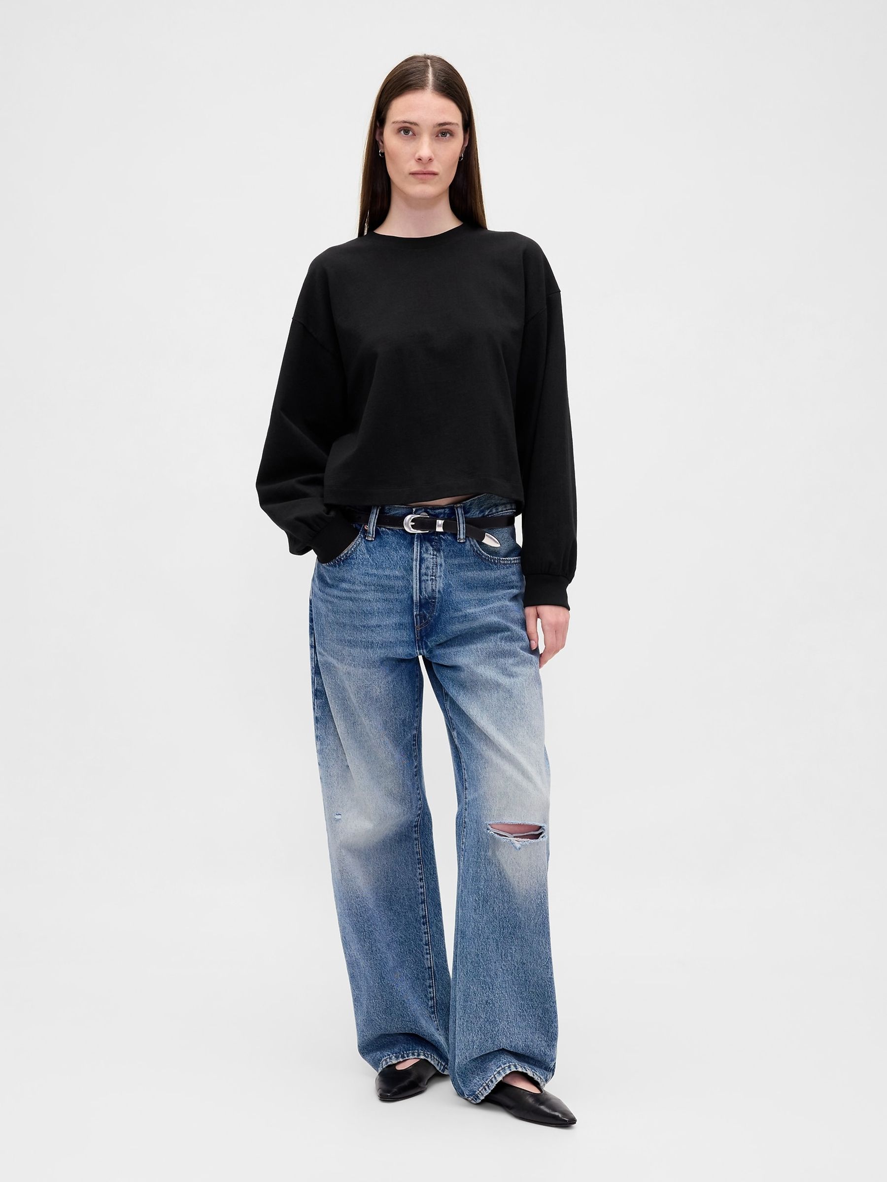 Black Cotton VintageSoft Heavyweight Crop T-Shirt - Image 3 of 4