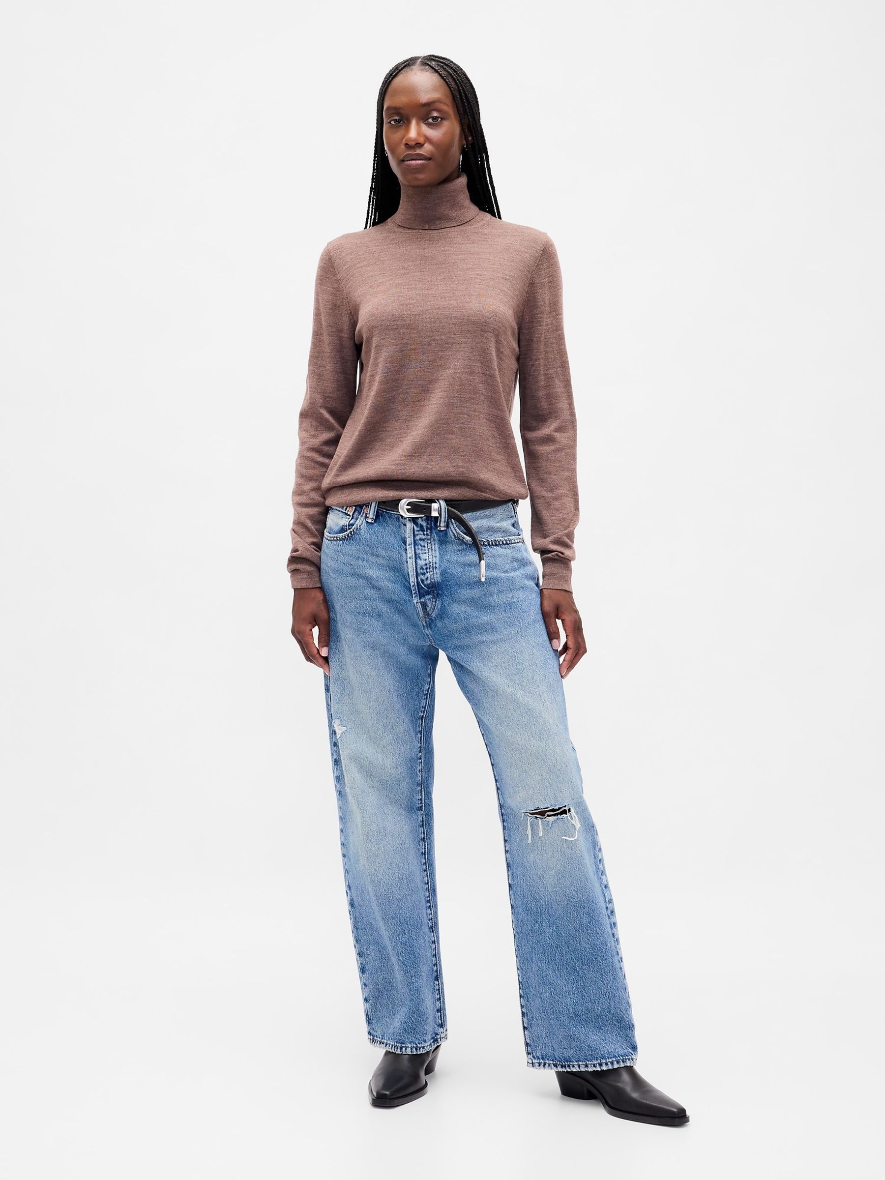 Brown Merino Turtle Neck Sweatshirt - Image 3 of 4