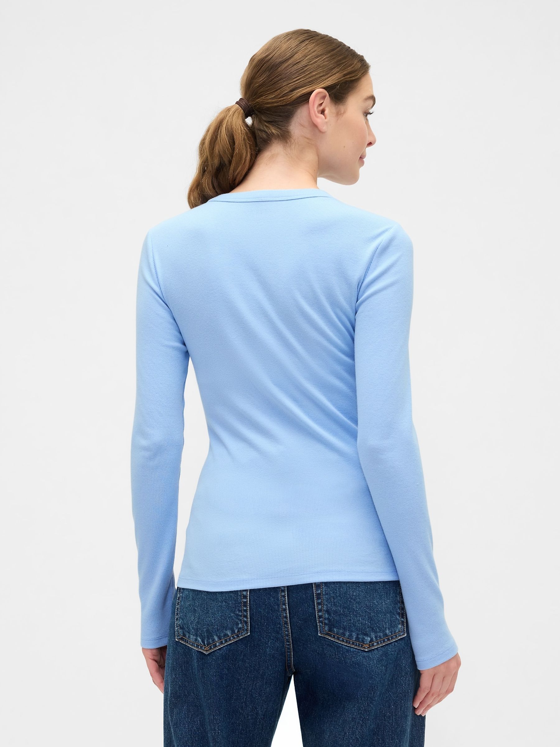 Blue Long Sleeve Ribbed T-Shirt - Image 2 of 5