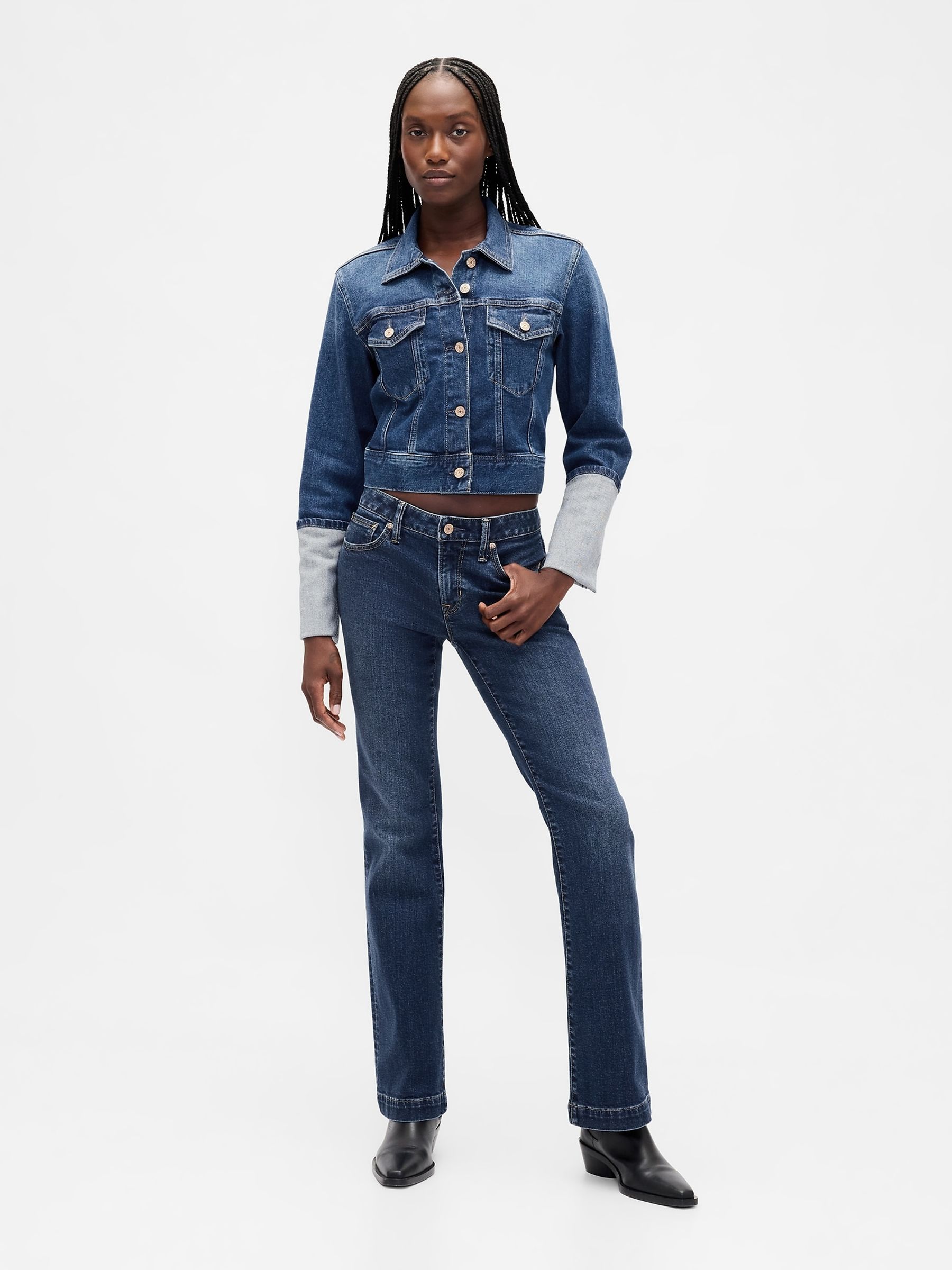 Blue Pin-Cuff Crop Icon Denim Jacket - Image 3 of 9