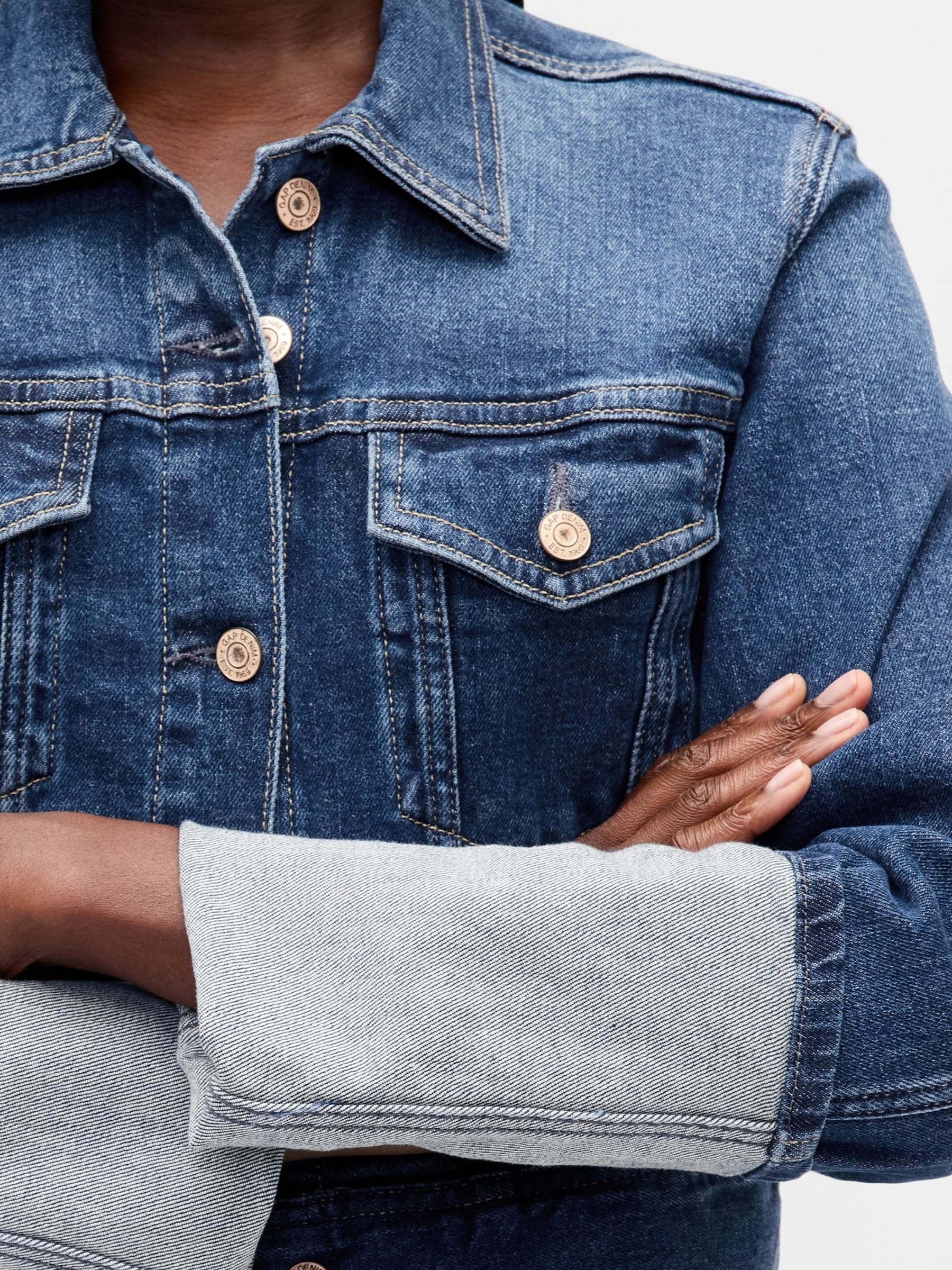 Blue Pin-Cuff Crop Icon Denim Jacket - Image 4 of 9