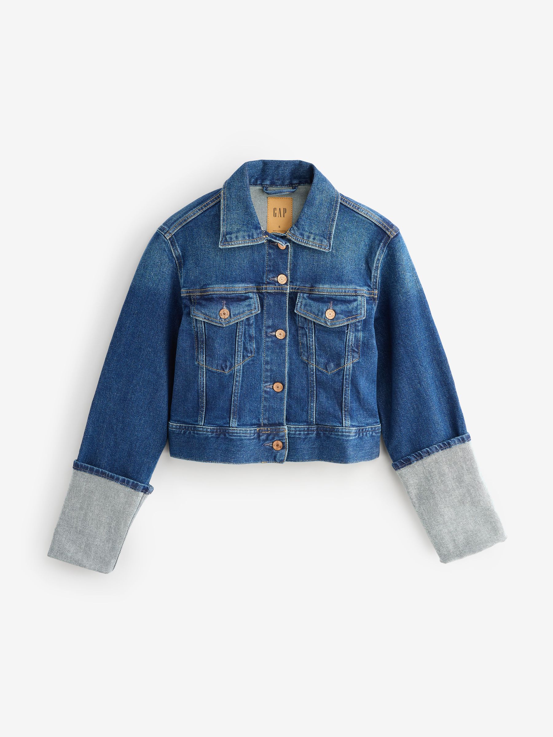 Blue Pin-Cuff Crop Icon Denim Jacket - Image 5 of 9