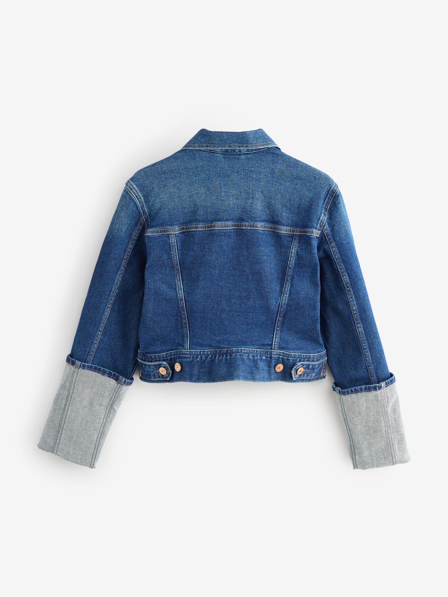 Blue Pin-Cuff Crop Icon Denim Jacket - Image 6 of 9