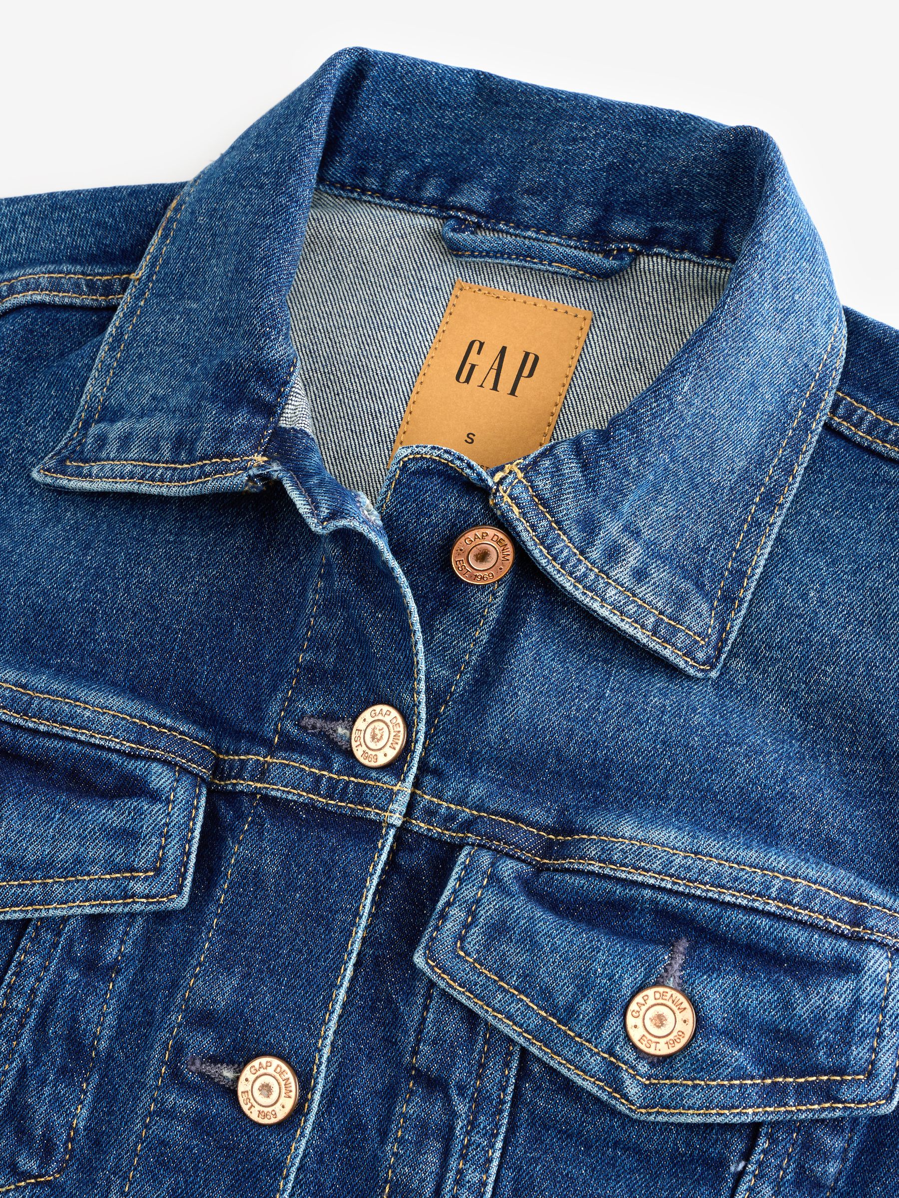 Blue Pin-Cuff Crop Icon Denim Jacket - Image 7 of 9