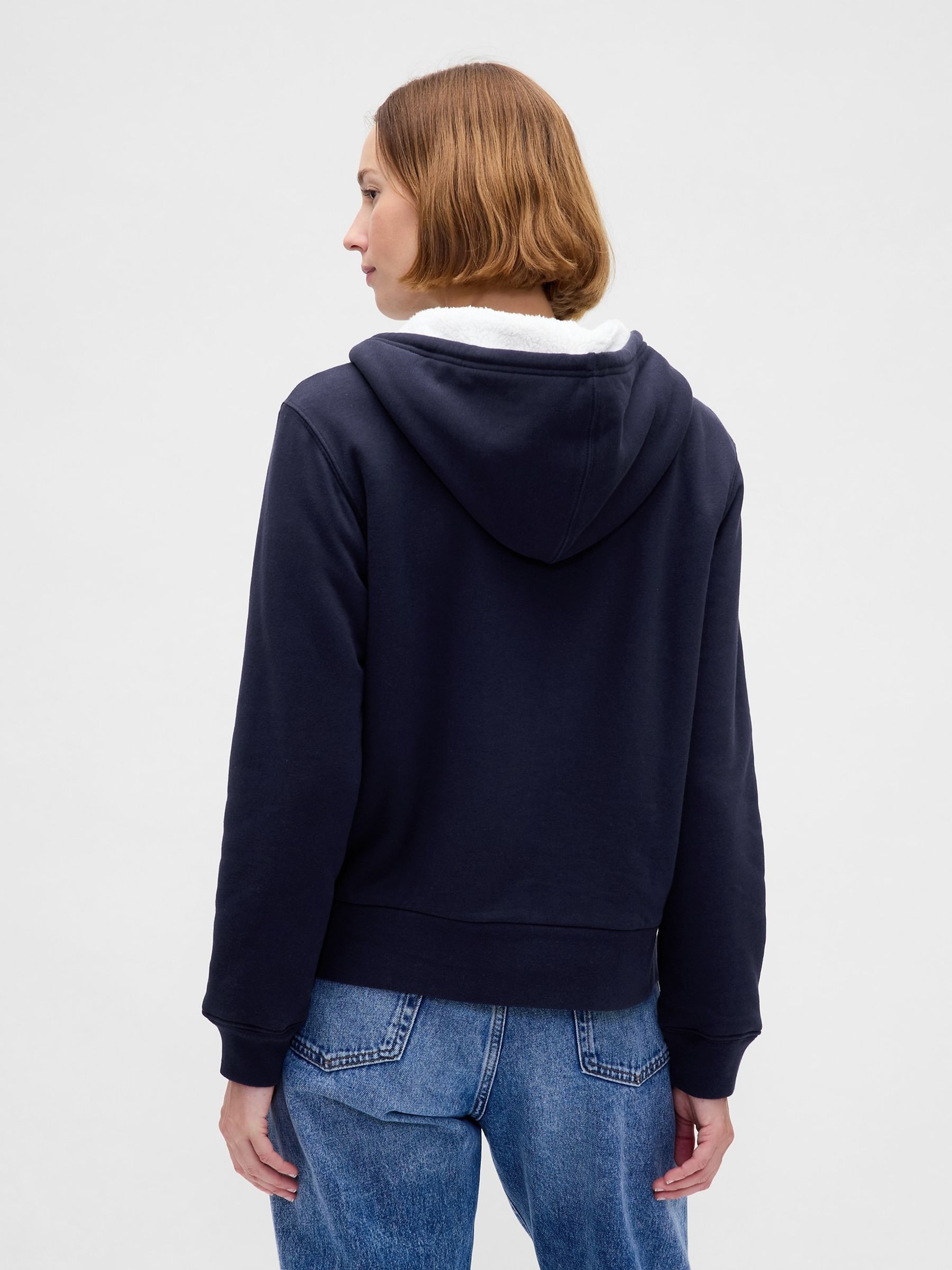 Blue Relaxed Logo Sherpa-Lined Zip Hoodie - Image 2 of 4
