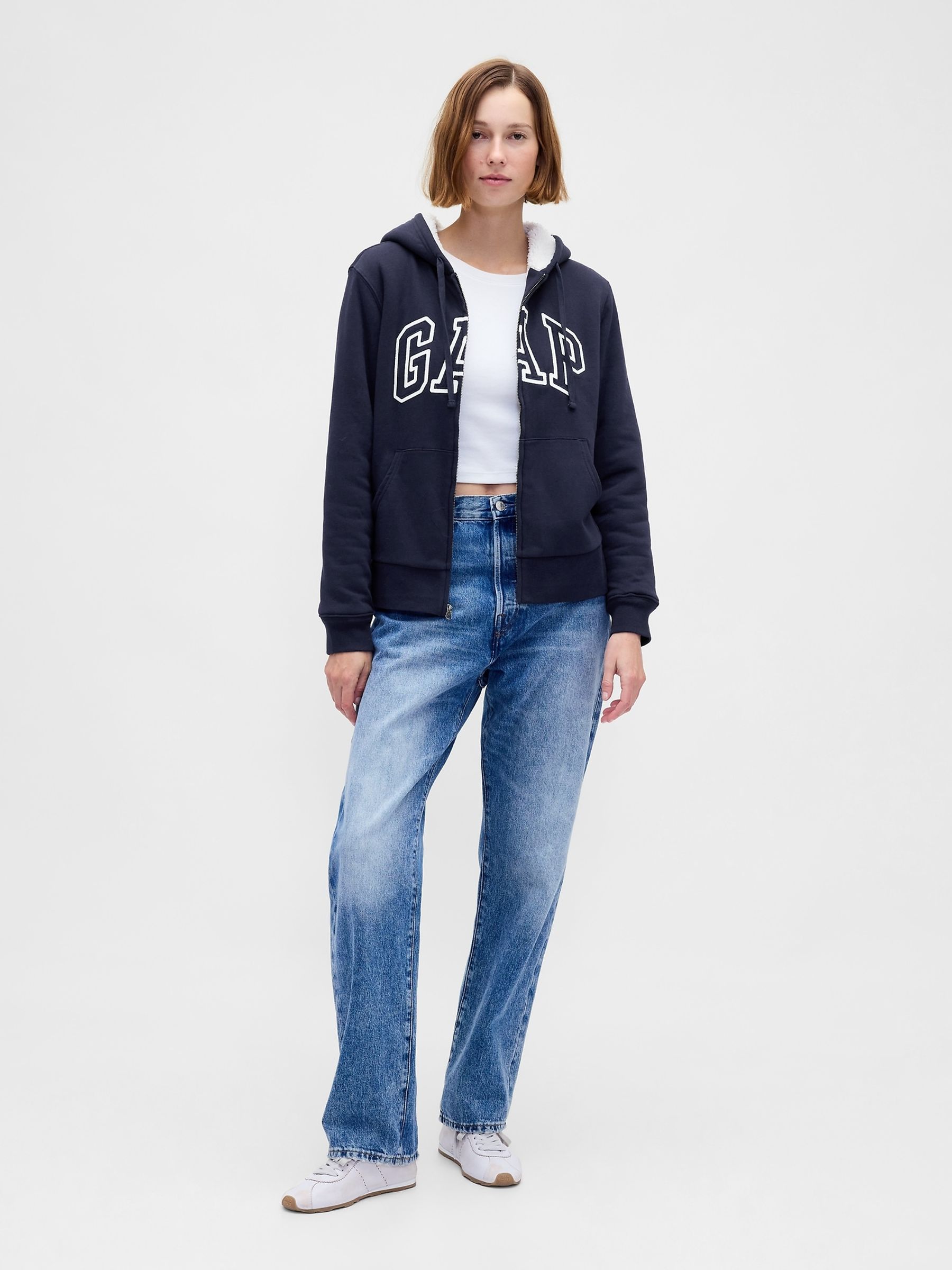 Blue Relaxed Logo Sherpa-Lined Zip Hoodie - Image 3 of 4